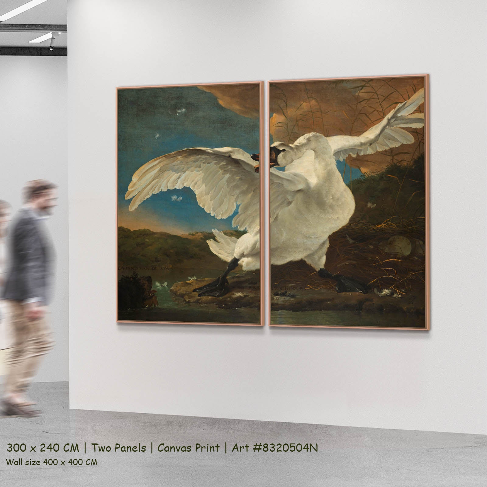The Threatened Swan Wildlife two-panel canvas wall art set, 300 × 240 cm