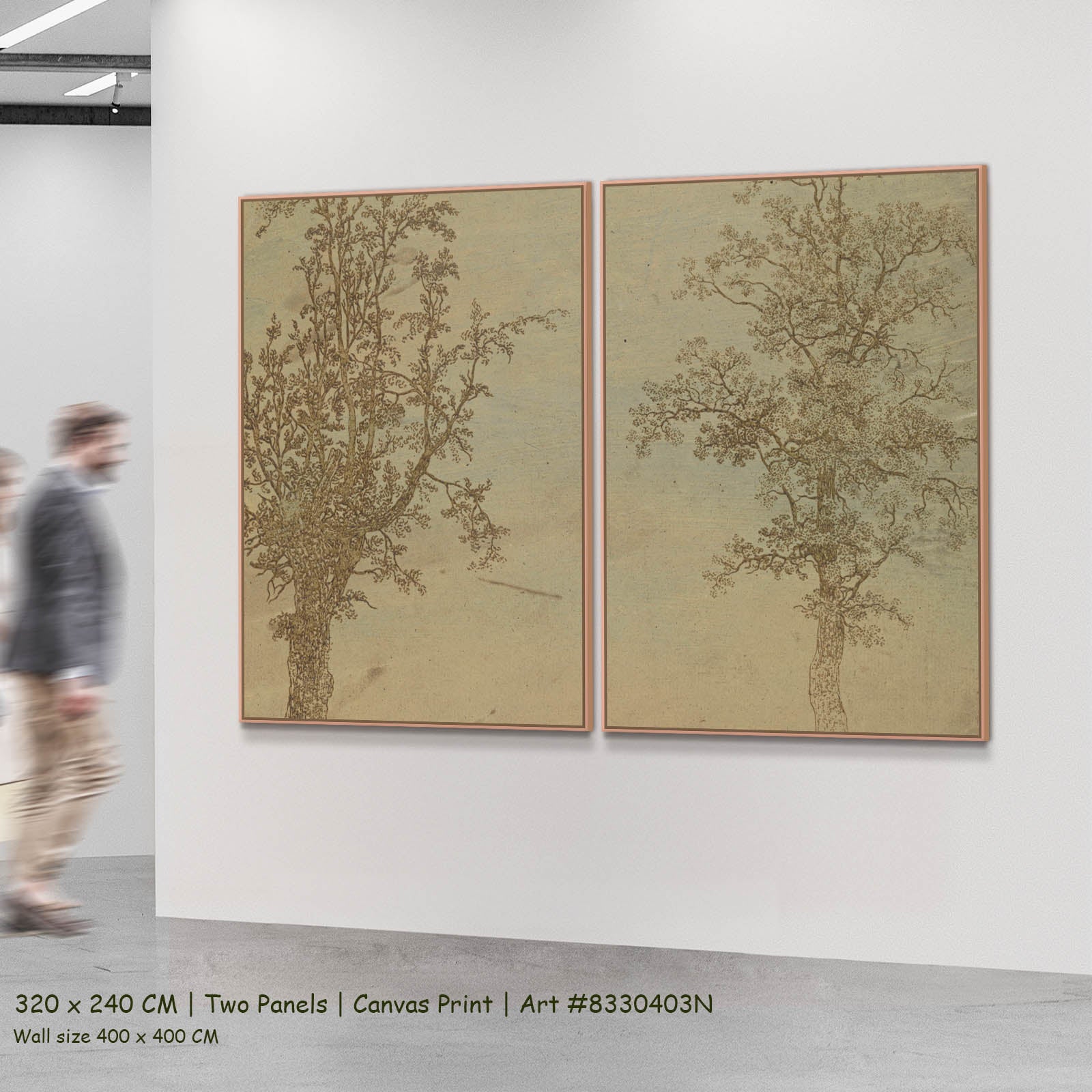 Two Trees: An Alder and an Ash Line-Art two-panel canvas wall art set, 320 × 240 cm