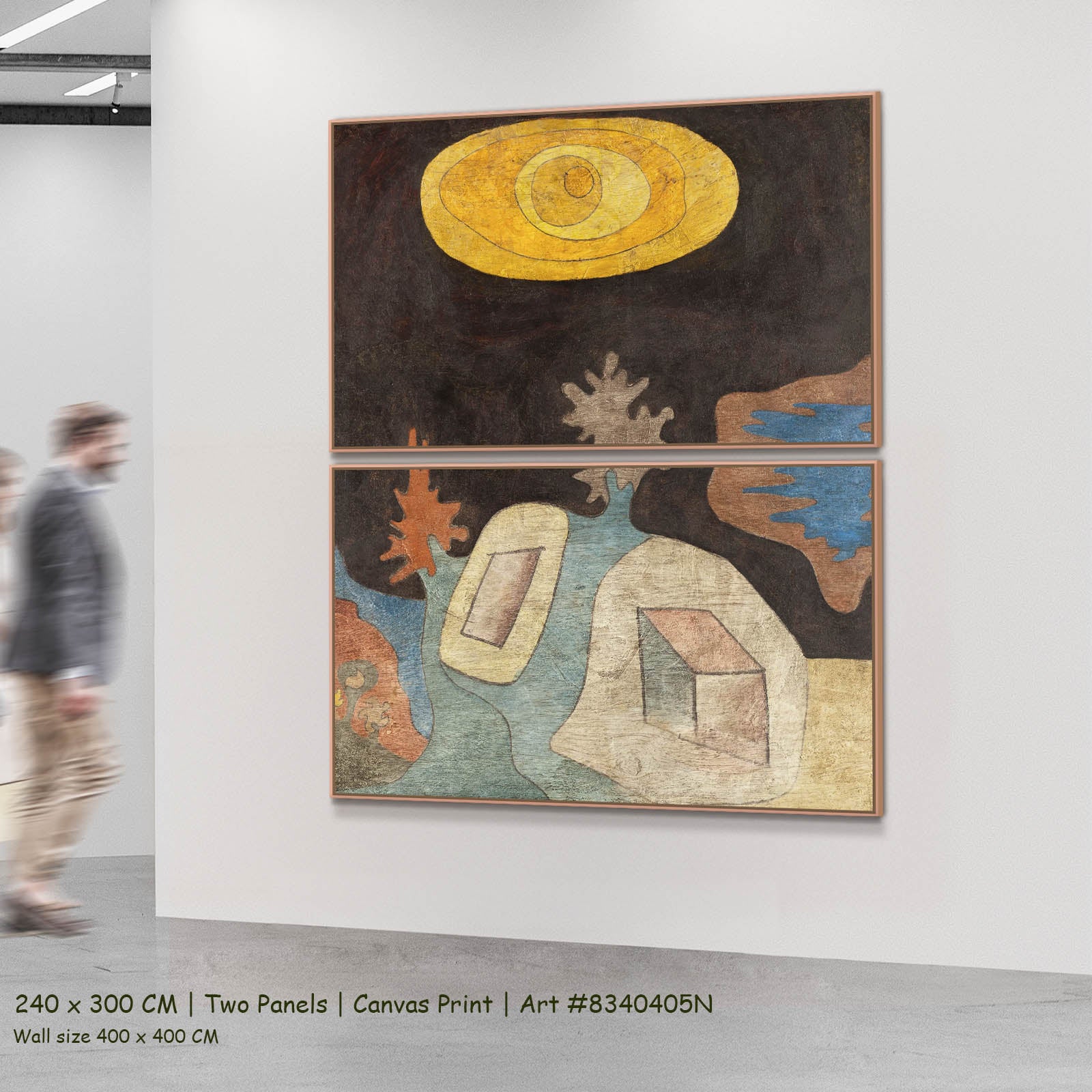 Untitled (Sun-Eye over Landscape) Abstract two-panel canvas wall art set, 240 × 300 cm
