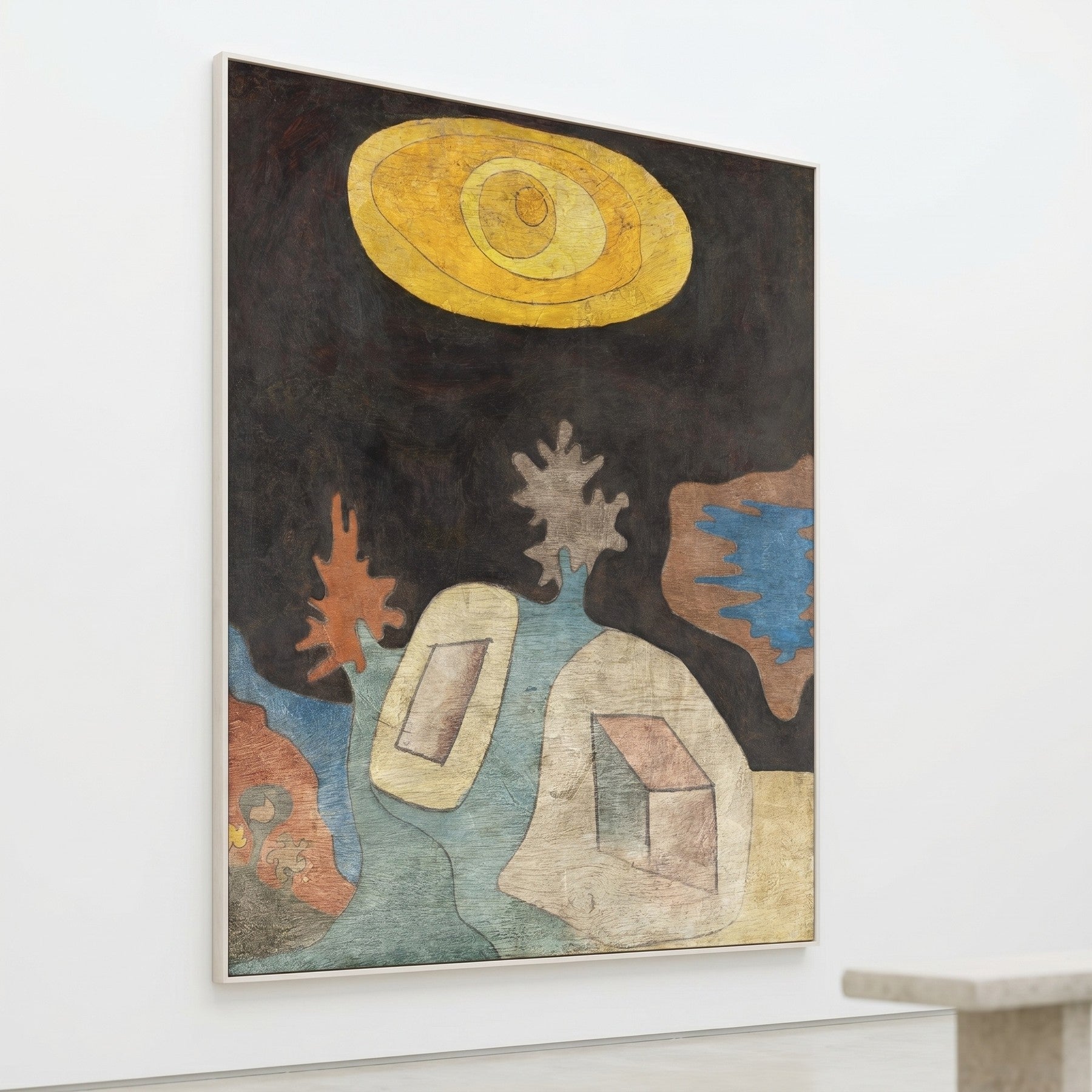 Untitled (Sun-Eye over Landscape) Tall Abstract canvas wall art framed and hung on a wall by Paul Klee
