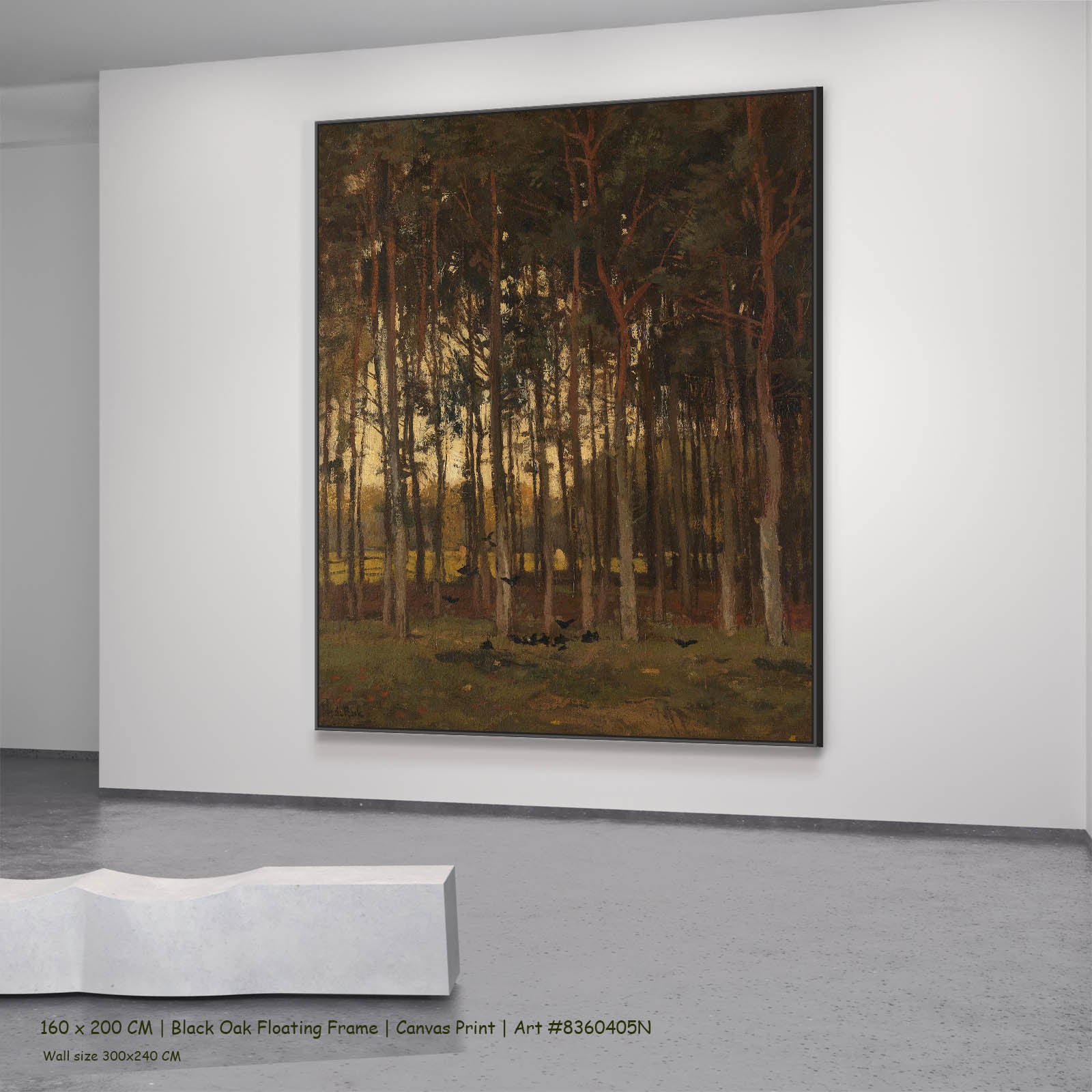 View in the Woods Landscape canvas wall art in a black oak floating frame, 160 × 200 cm