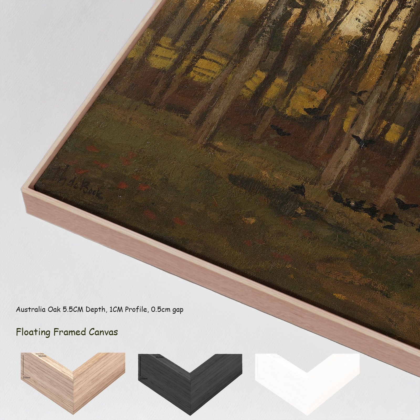 View in the Woods canvas wall art with floating frame options