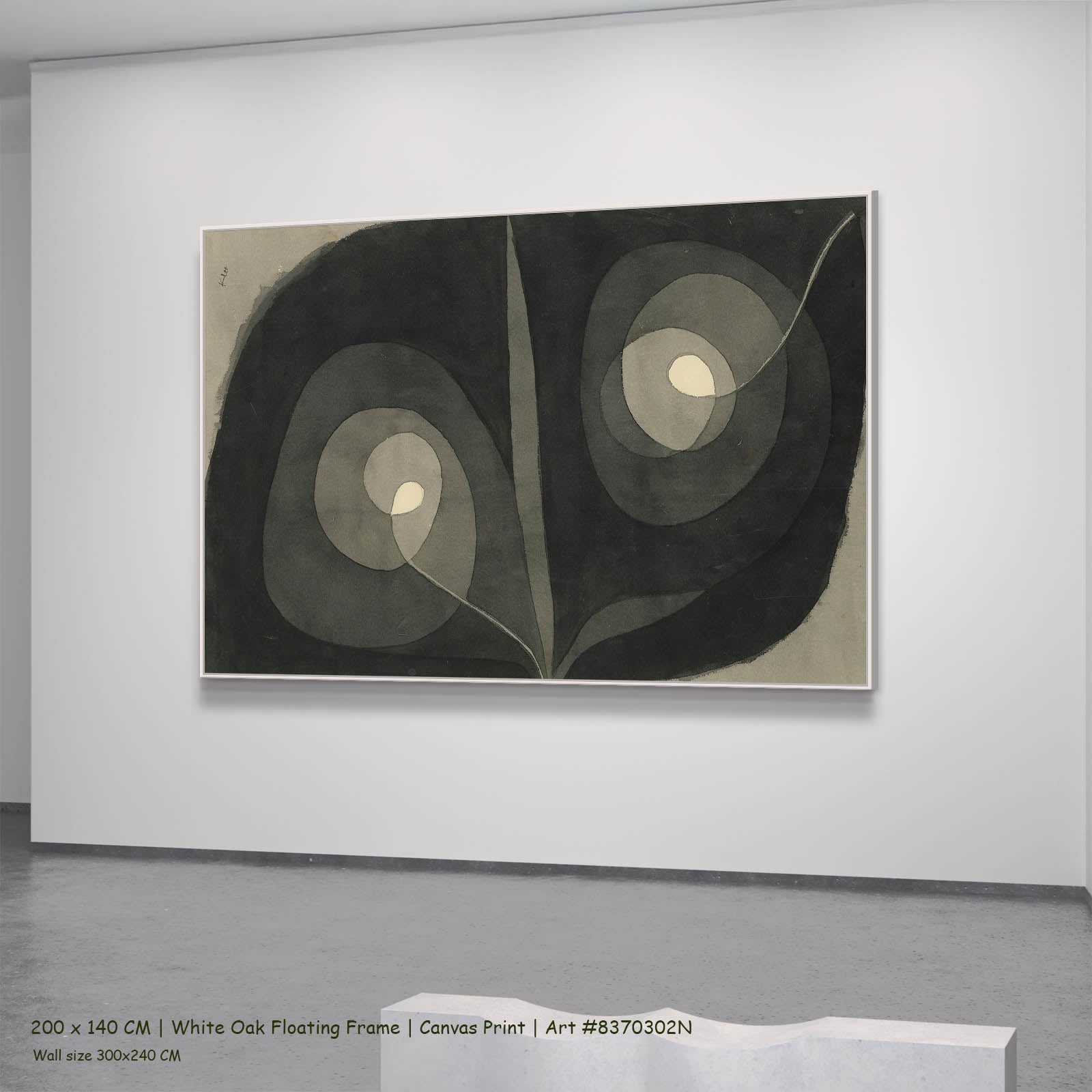 Spiral Screw Flowers III Abstract canvas wall art in a white oak floating frame, 200 × 140 cm
