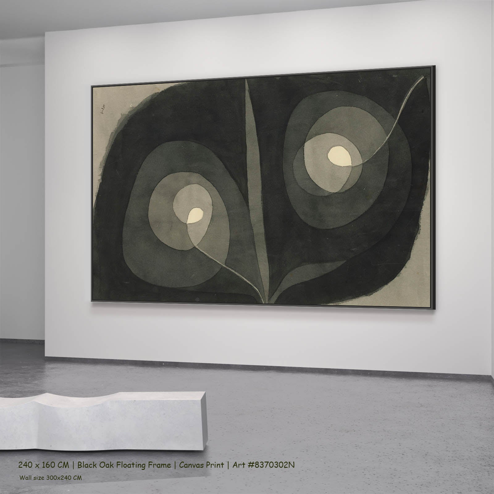 Spiral Screw Flowers III Abstract canvas wall art in a black oak floating frame, 240 × 160 cm