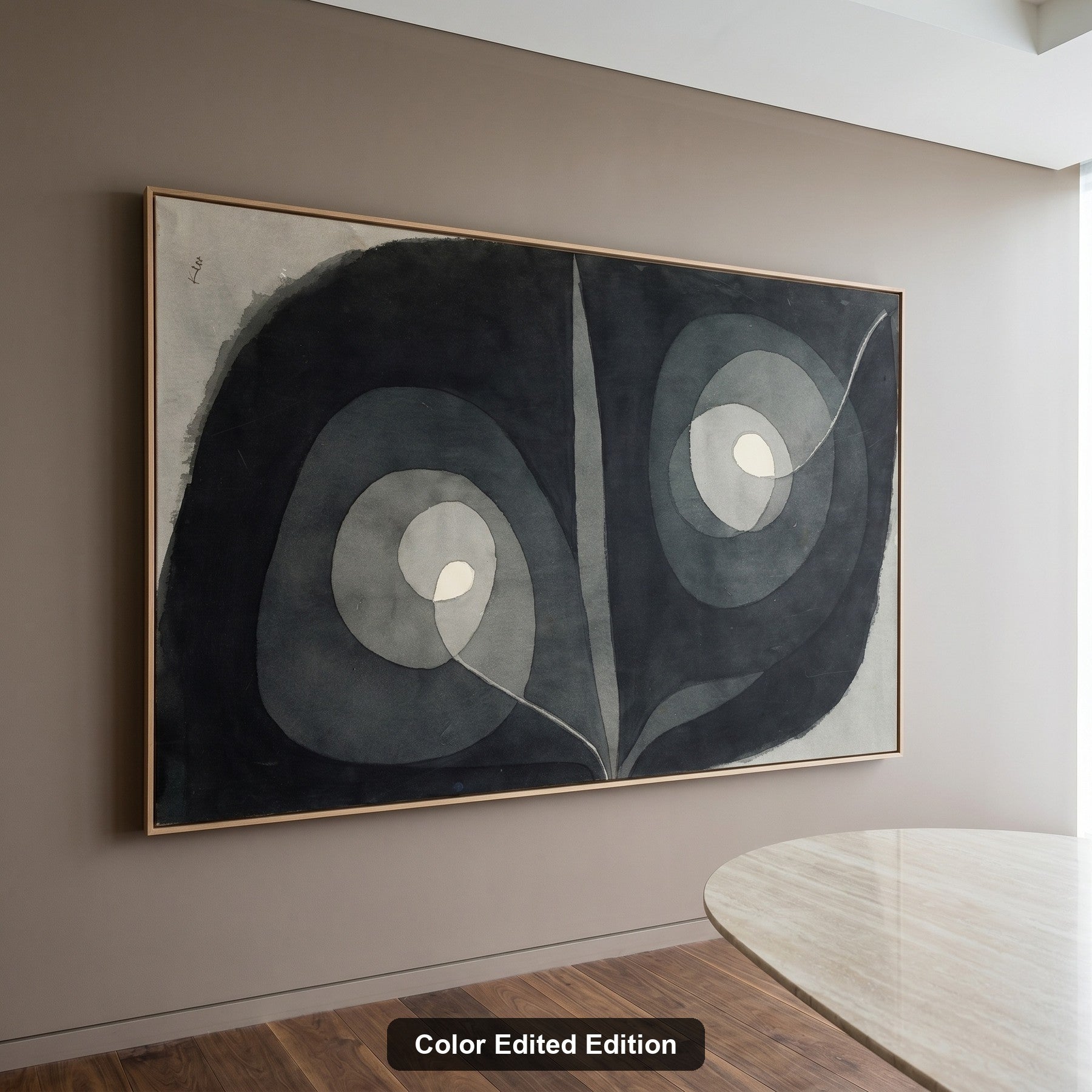 Spiral Screw Flowers III Abstract canvas wall art styled in a room setting by Paul Klee