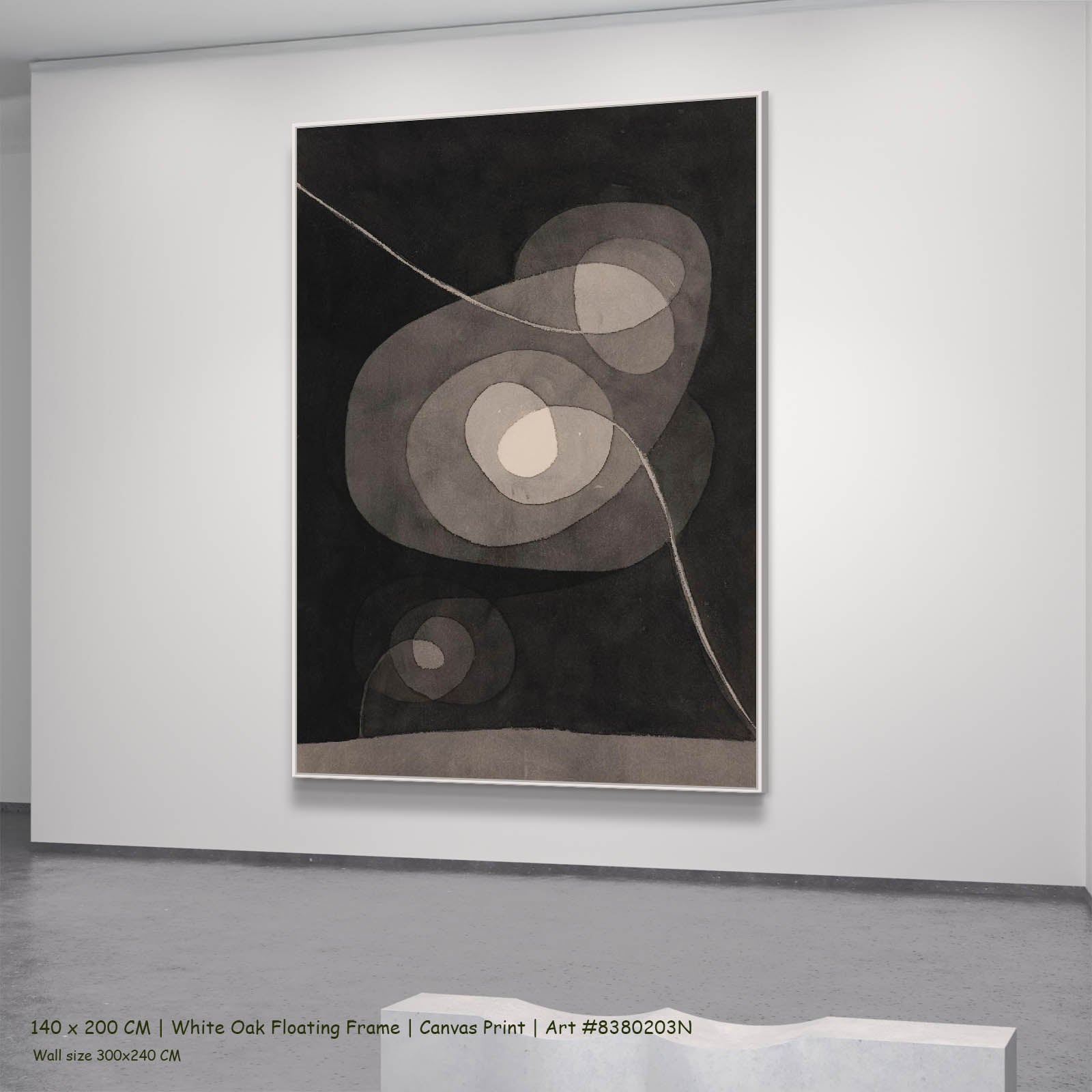 Spiral Screw Flowers II Abstract canvas wall art in a white oak floating frame, 140 × 200 cm