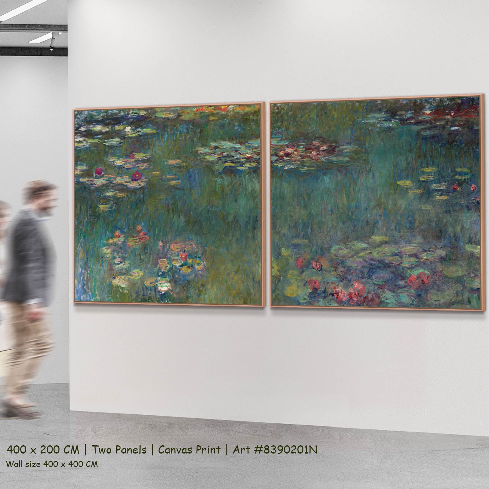 Water Lilies (Panoramic) Floral two-panel canvas wall art set