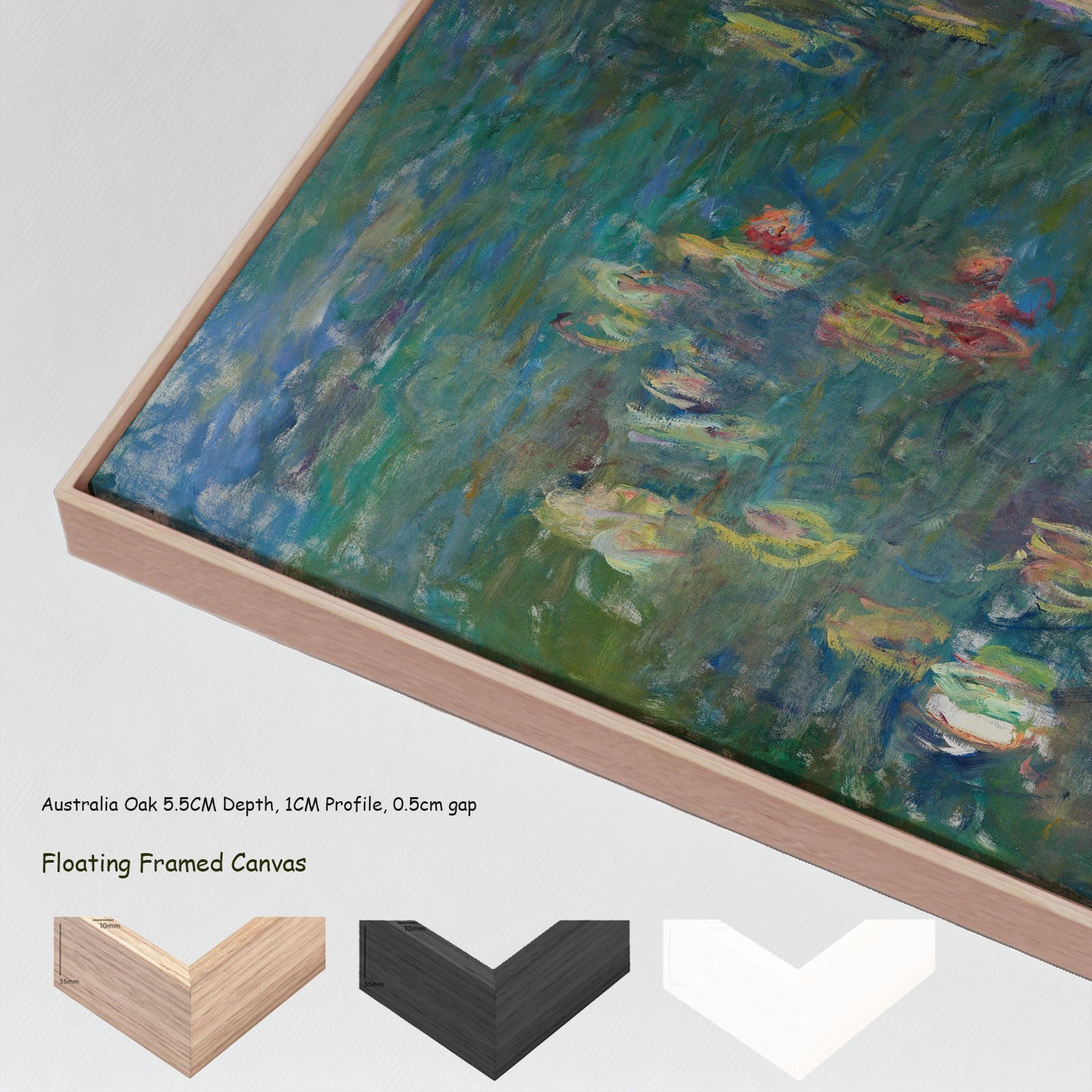 Water Lilies (Panoramic) canvas wall art with floating frame options