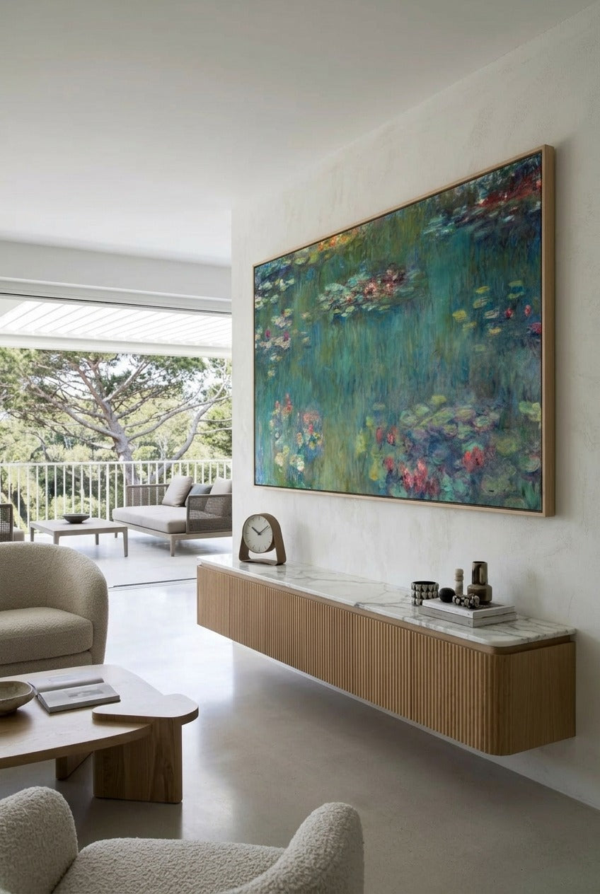 Claude Monet by Claude Monet — large green and blue Impressionist canvas art displayed on a wall