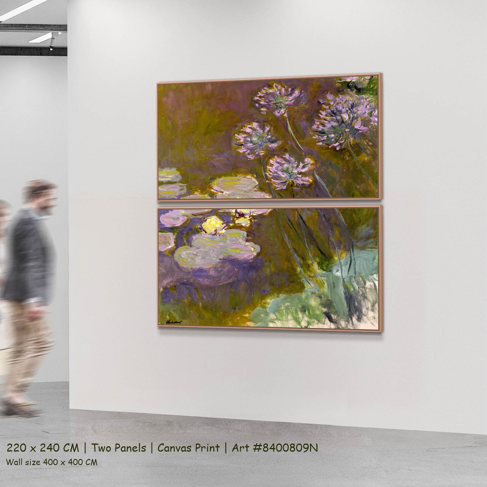 Water Lilies and Agapanthus Floral two-panel canvas wall art set, 220 × 240 cm