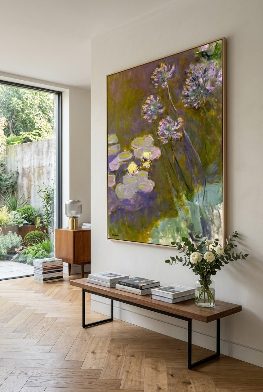 Claude Monet by Claude Monet — large purple and olive Impressionist canvas art displayed on a wall