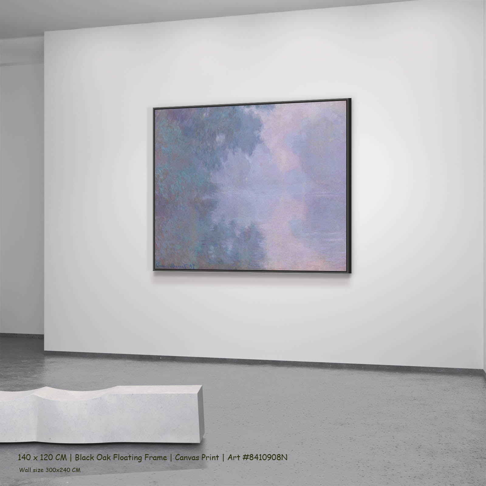 Morning on the Seine Landscape canvas wall art in a black oak floating frame, 140 × 120 cm
