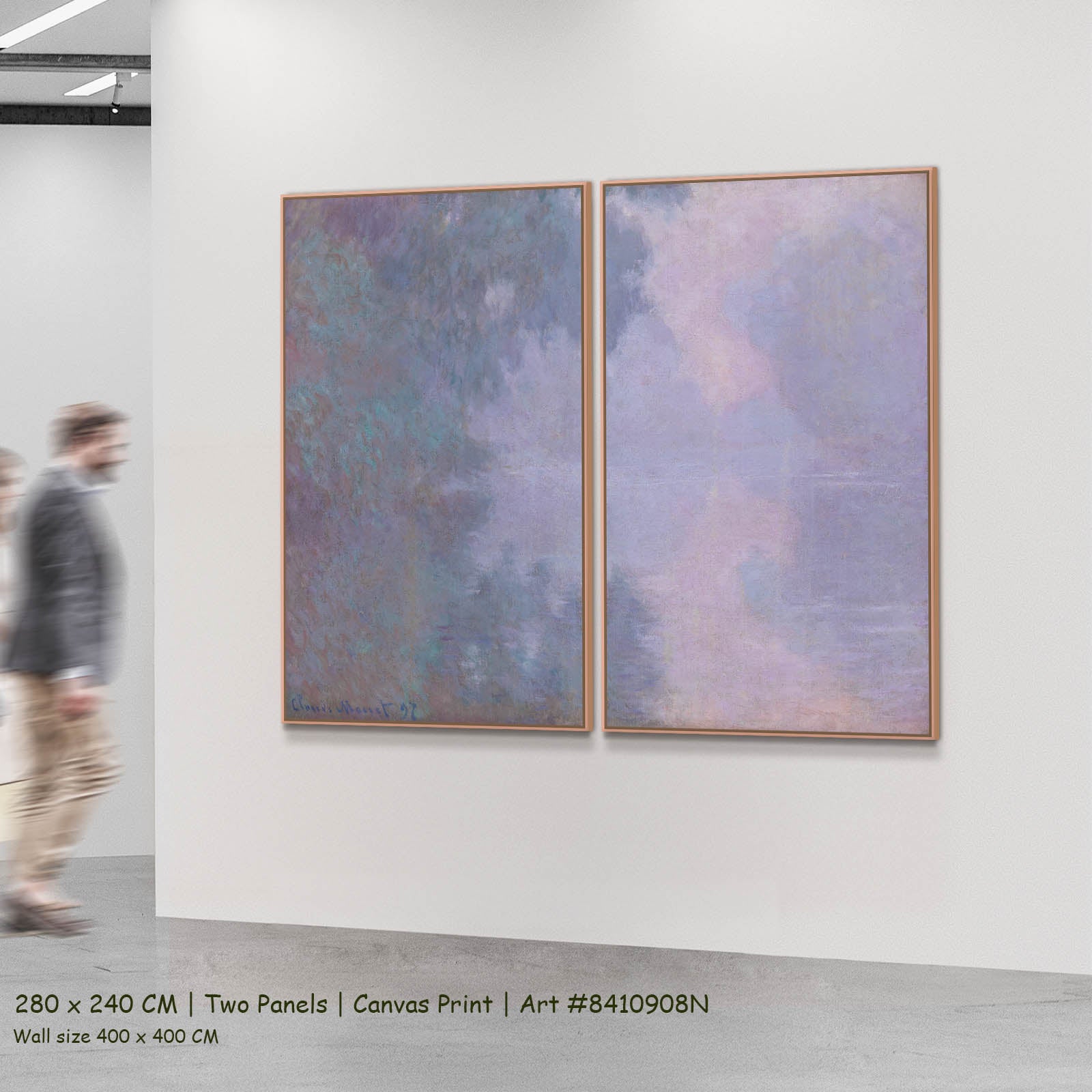 Morning on the Seine Landscape two-panel canvas wall art set, 280 × 240 cm