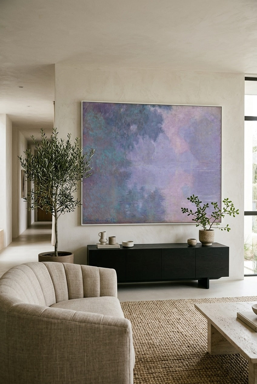 Large pink and grey Impressionist canvas print of Claude Monet by Claude Monet