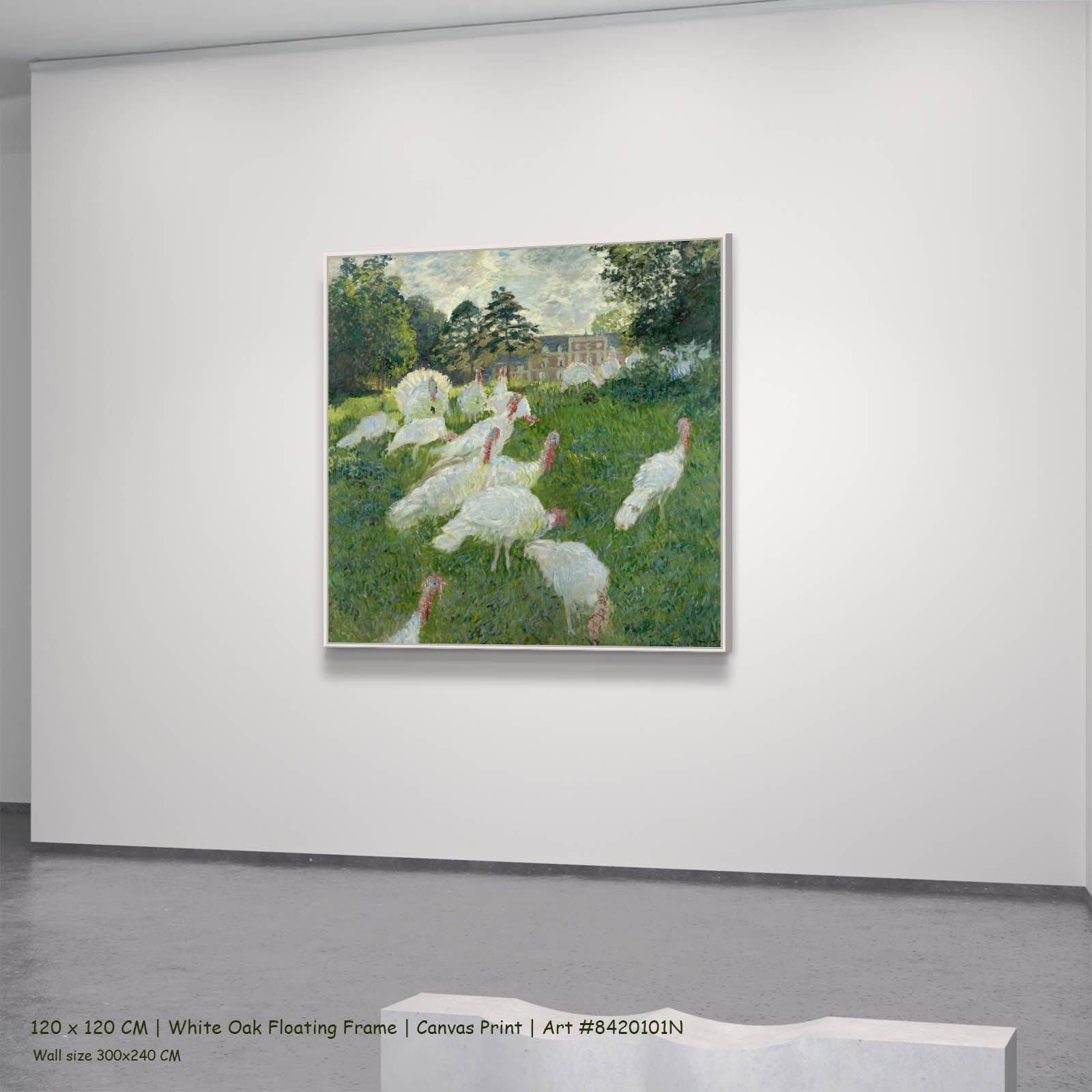 The Turkeys Landscape canvas wall art in a white oak floating frame, 120 × 120 cm