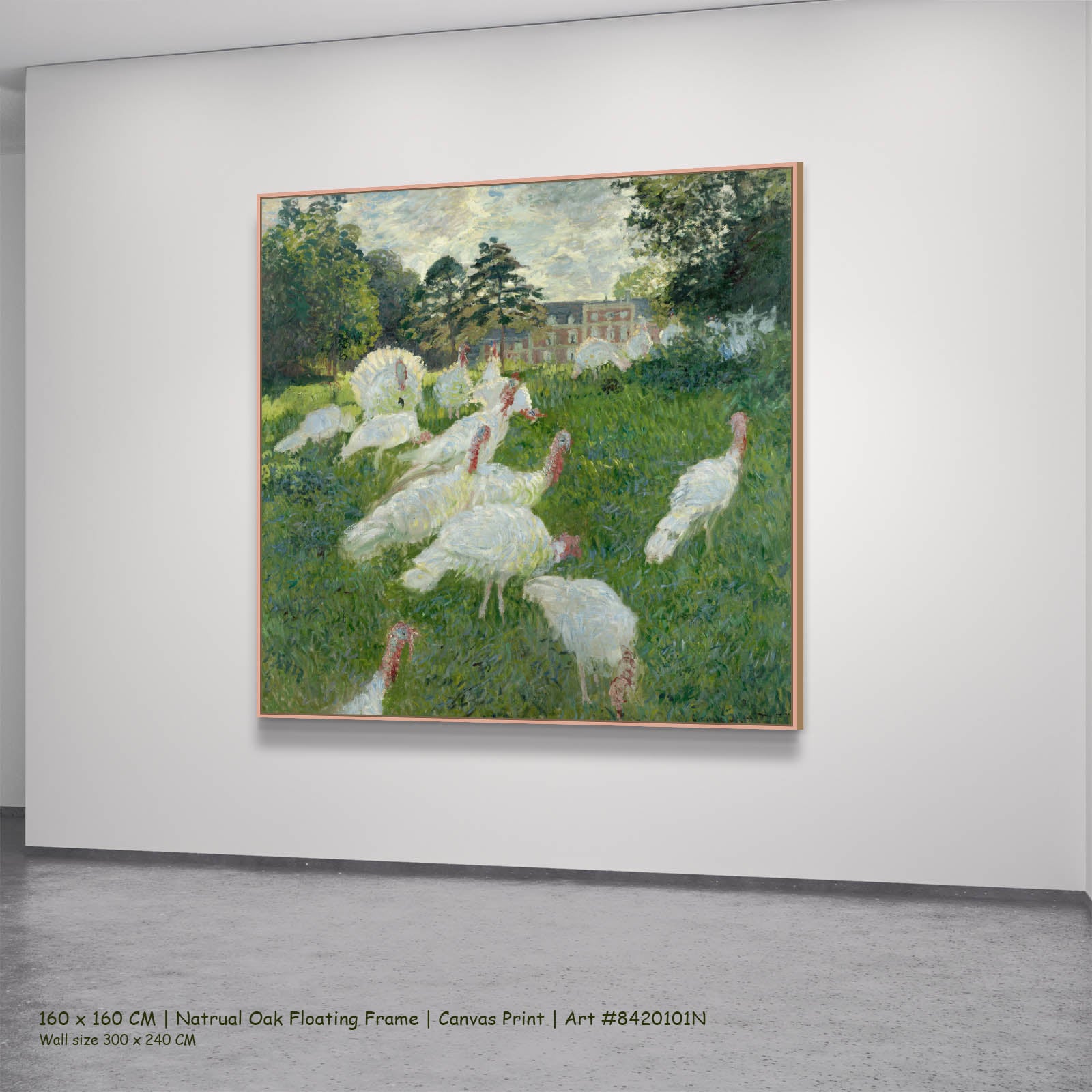 The Turkeys Landscape canvas wall art in a natural oak floating frame, 160 × 160 cm