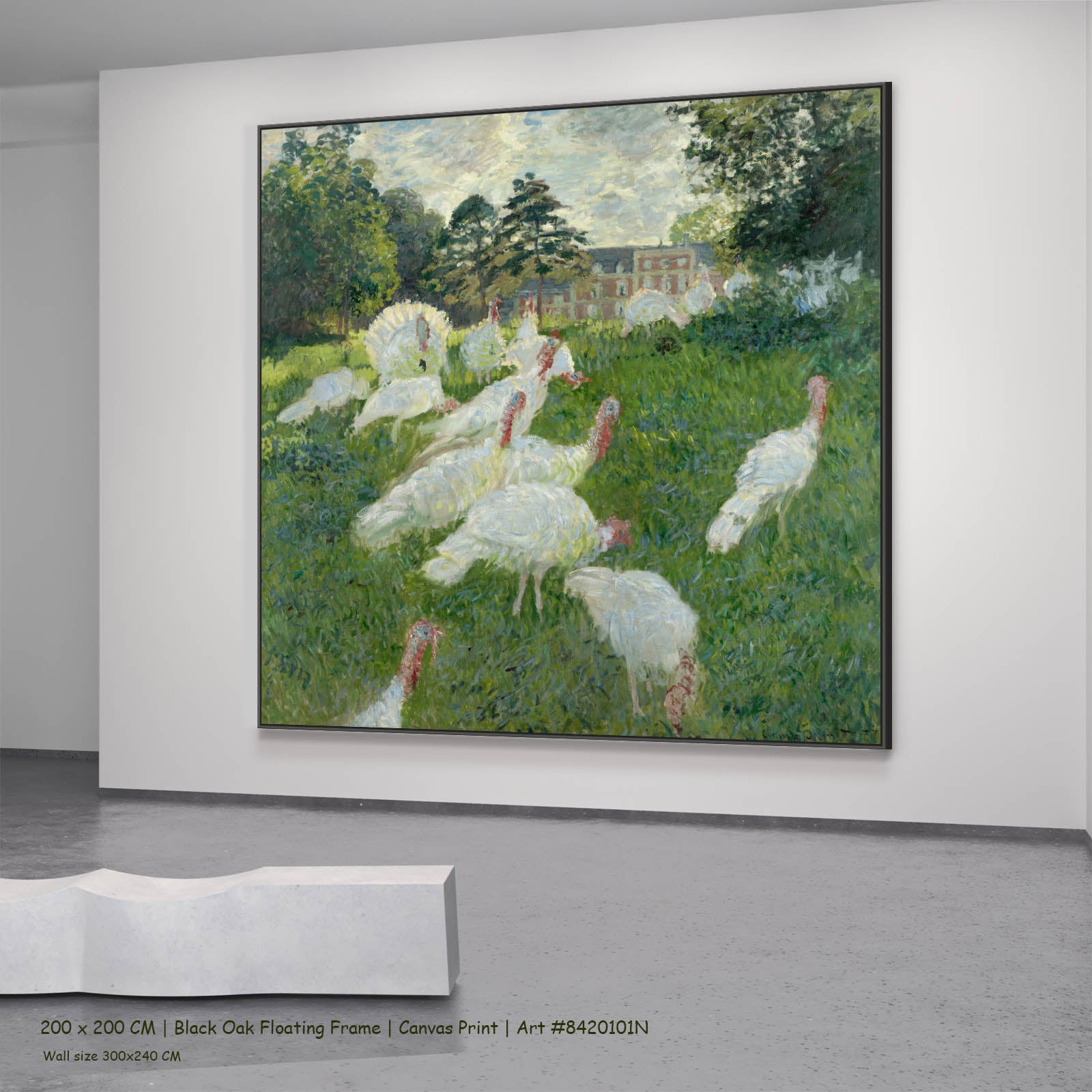 The Turkeys Landscape canvas wall art in a black oak floating frame, 200 × 200 cm