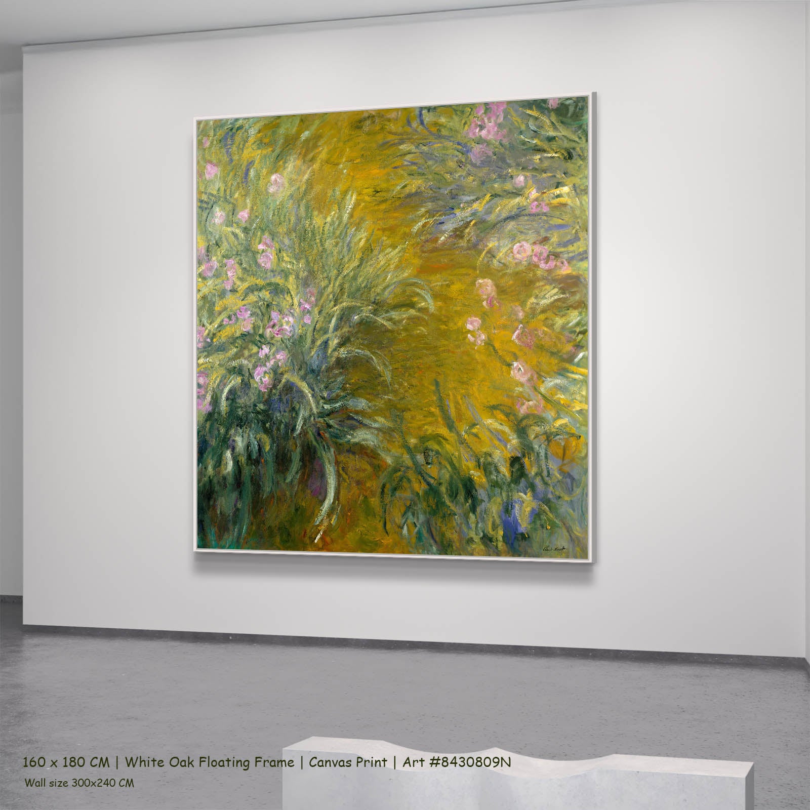 Path through the Irises Floral canvas wall art in a white oak floating frame, 160 × 180 cm