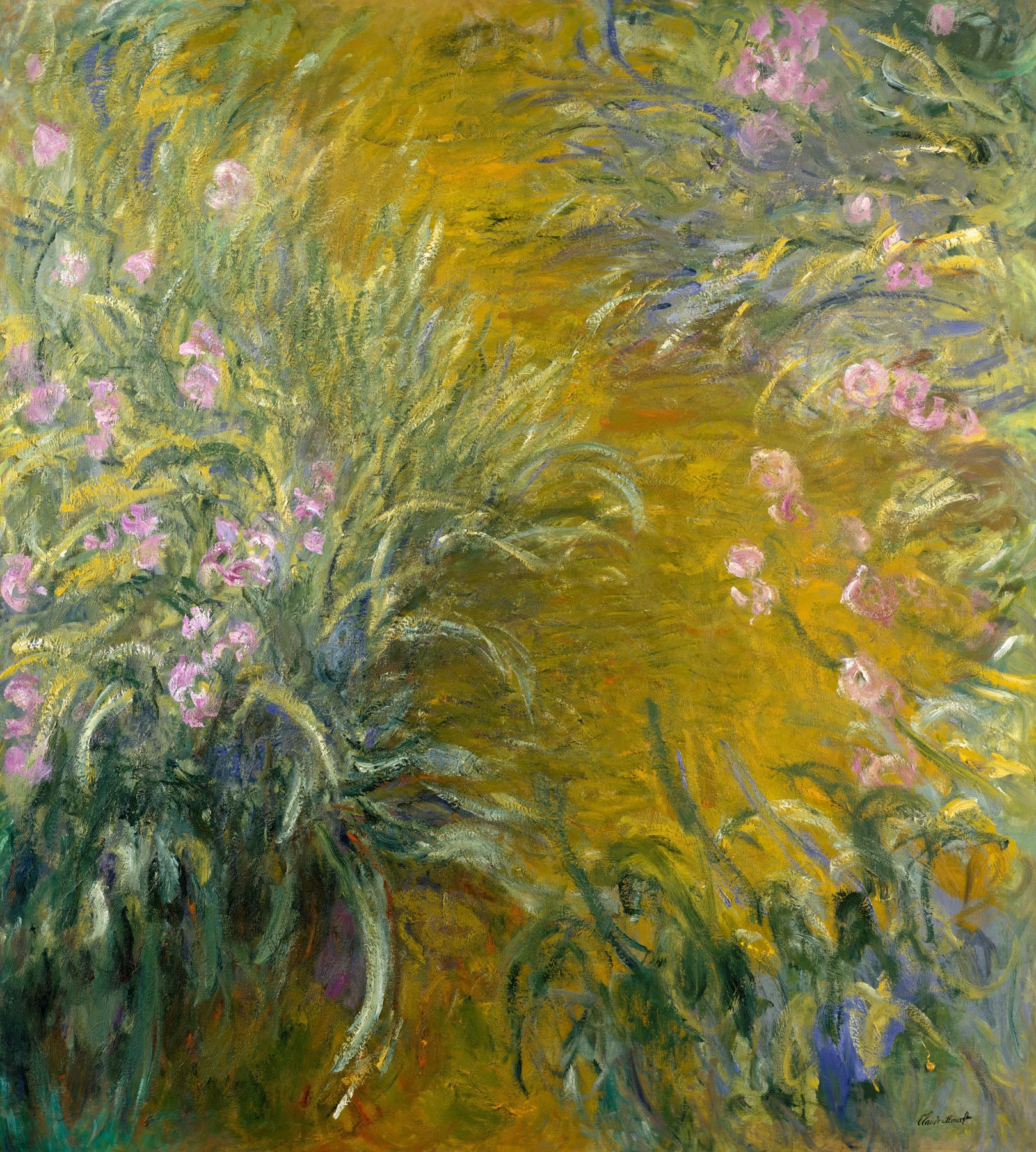 Path through the Irises — Tall Floral canvas wall art by Claude Monet