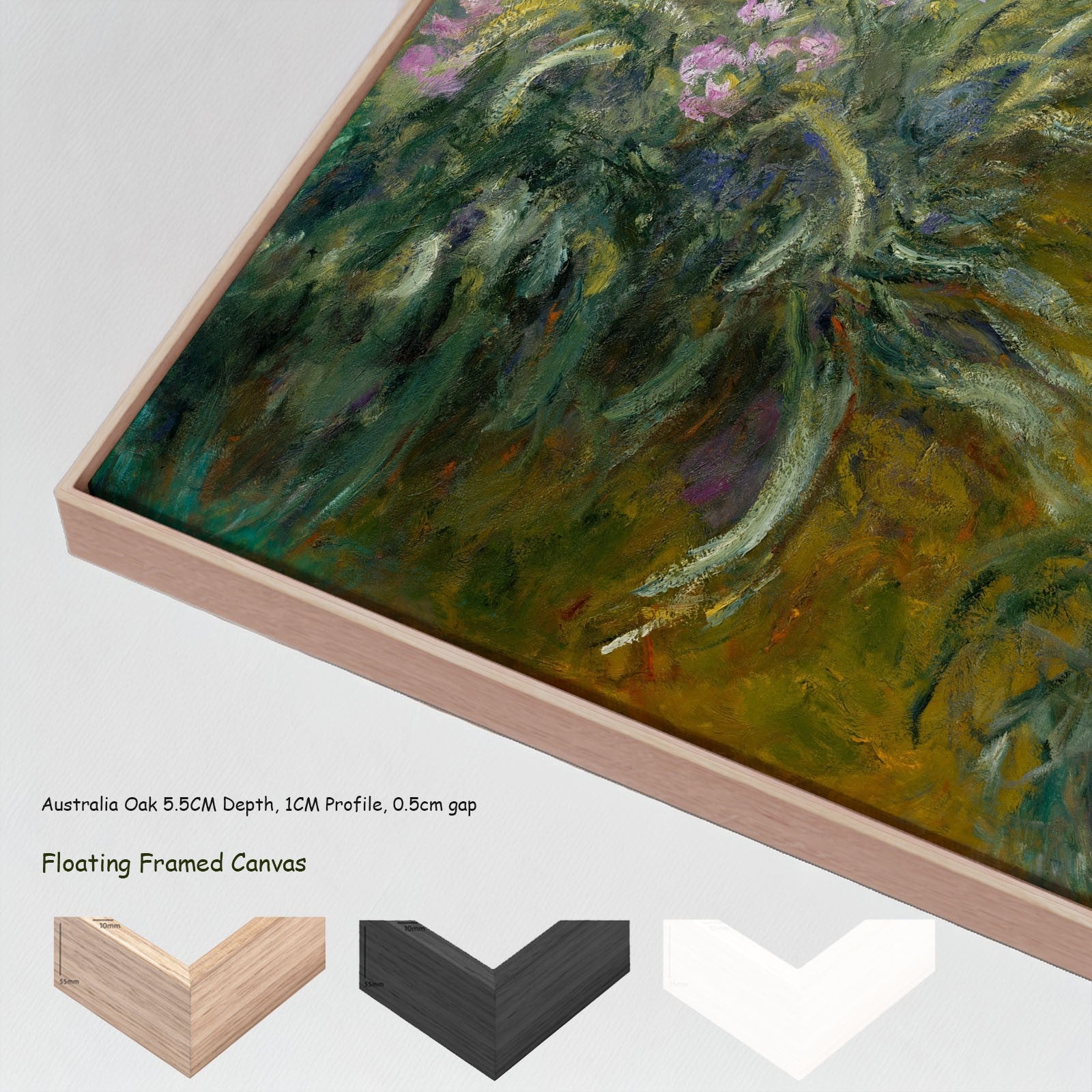 Path through the Irises canvas wall art with floating frame options