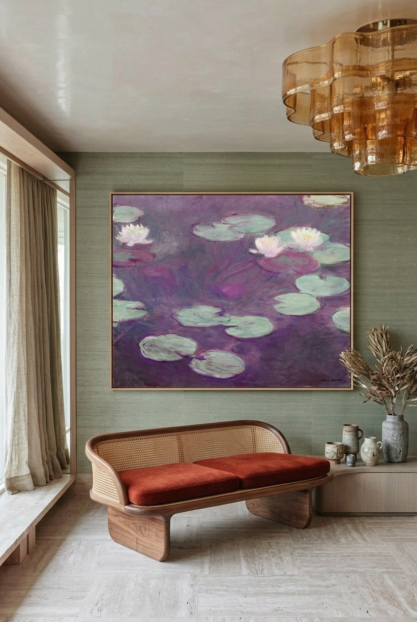 Claude Monet by Claude Monet — large green and purple Impressionist canvas art displayed on a wall