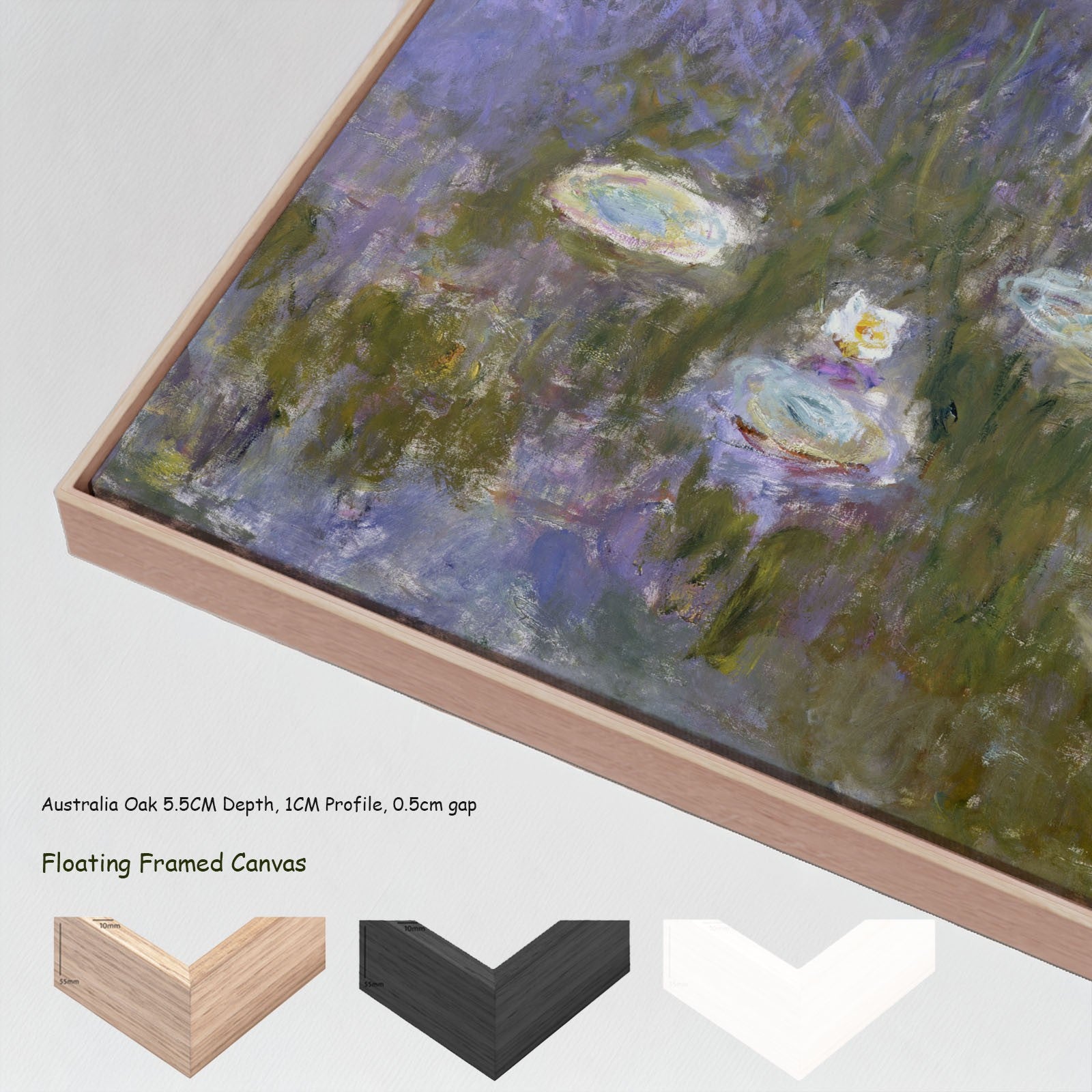 Water Lilies (Square Composition) canvas wall art with floating frame options