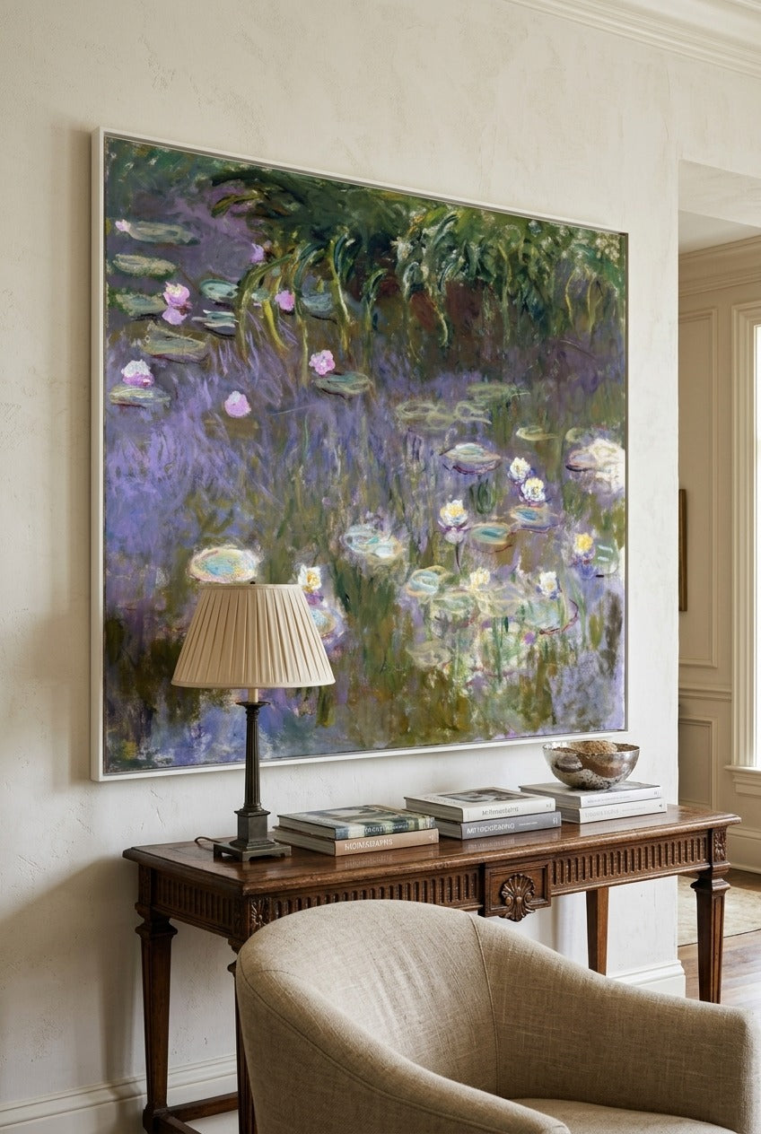 Claude Monet by Claude Monet — large green and purple Impressionist canvas art displayed on a wall