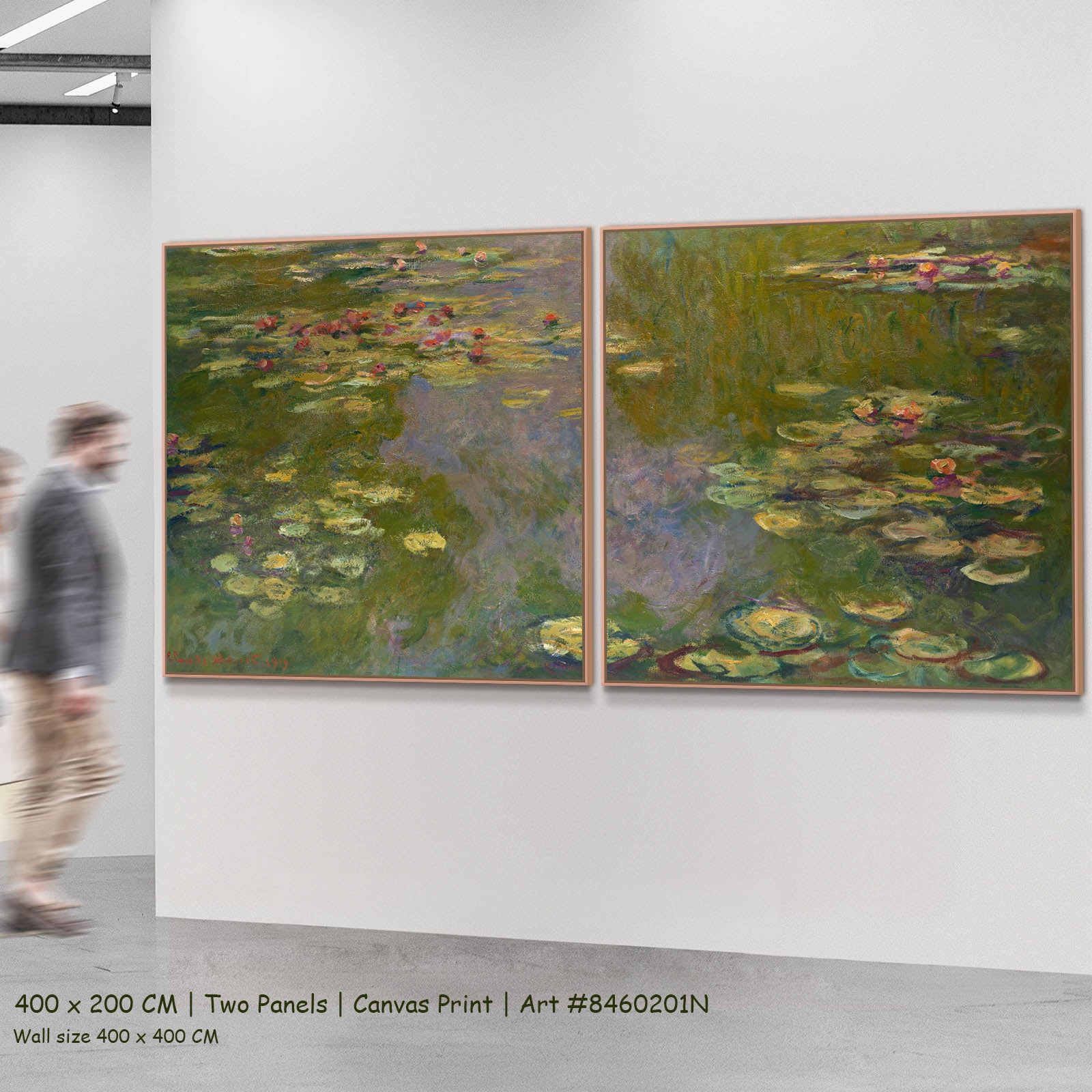 Water Lilies (Wide Panorama) Floral two-panel canvas wall art set