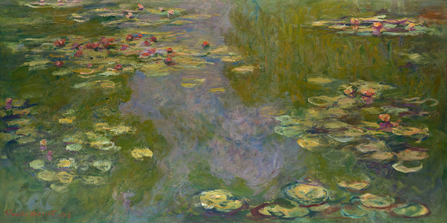 Water Lilies (Wide Panorama) — Panoramic Floral canvas wall art by Claude Monet