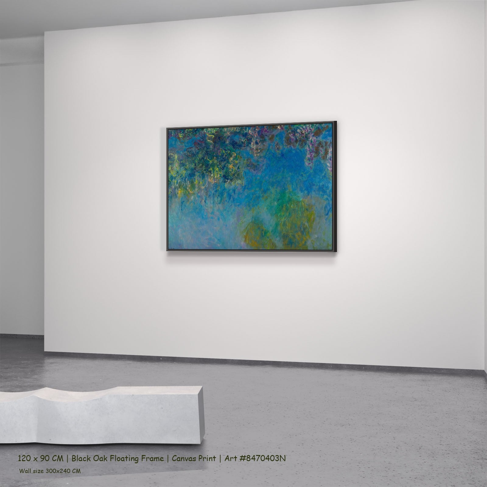 Wisteria Floral canvas wall art in a black oak floating frame, 160 × 120 cm