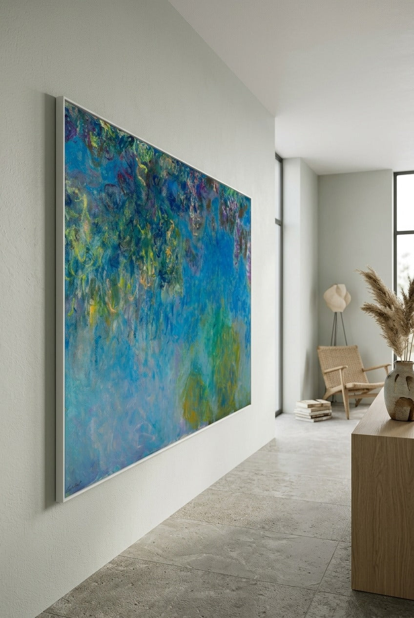 Claude Monet by Claude Monet — large blue and purple Impressionist canvas art displayed on a wall