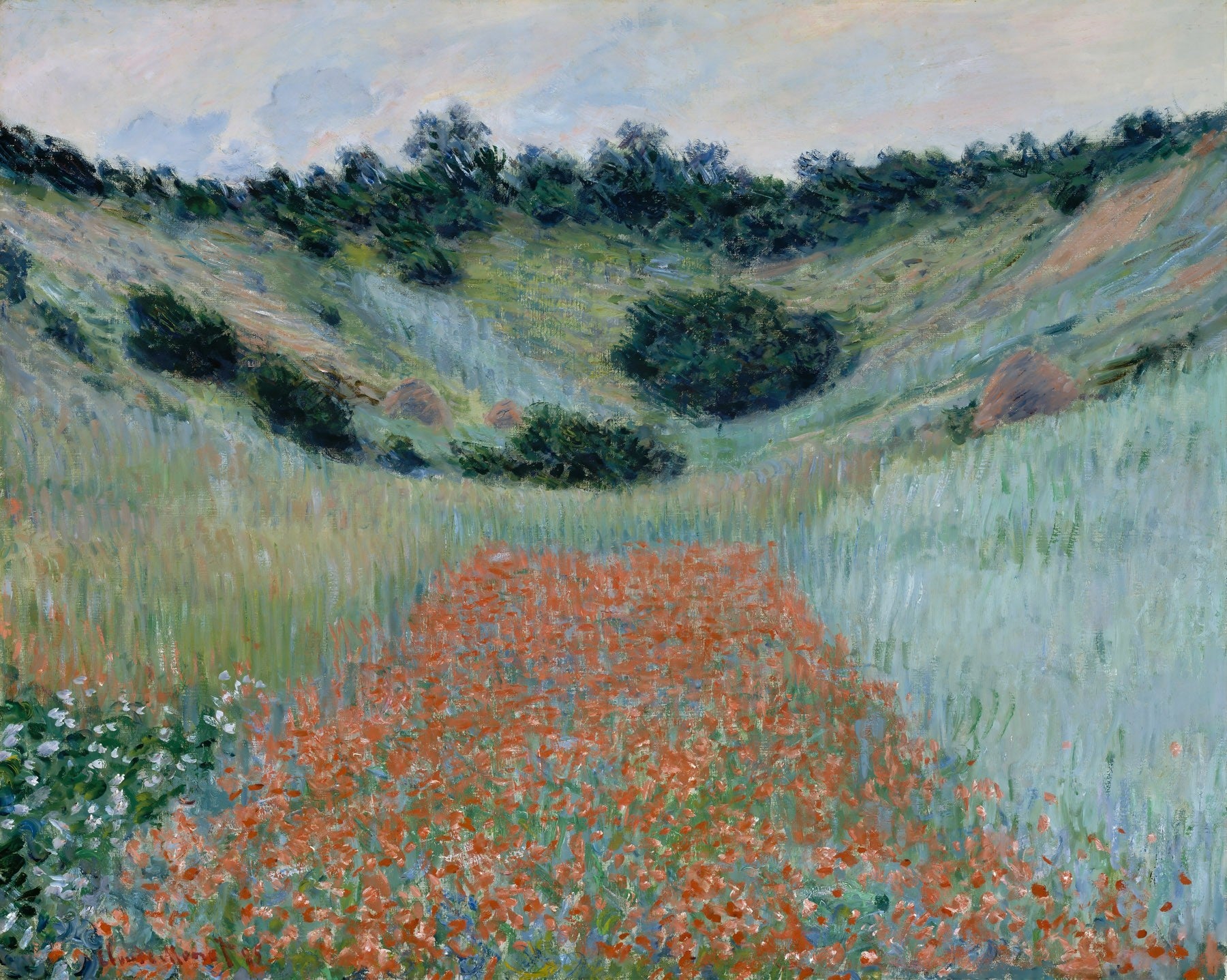 Poppy Field in a Hollow near Giverny — Oversized Floral Landscape canvas wall art by Claude Monet