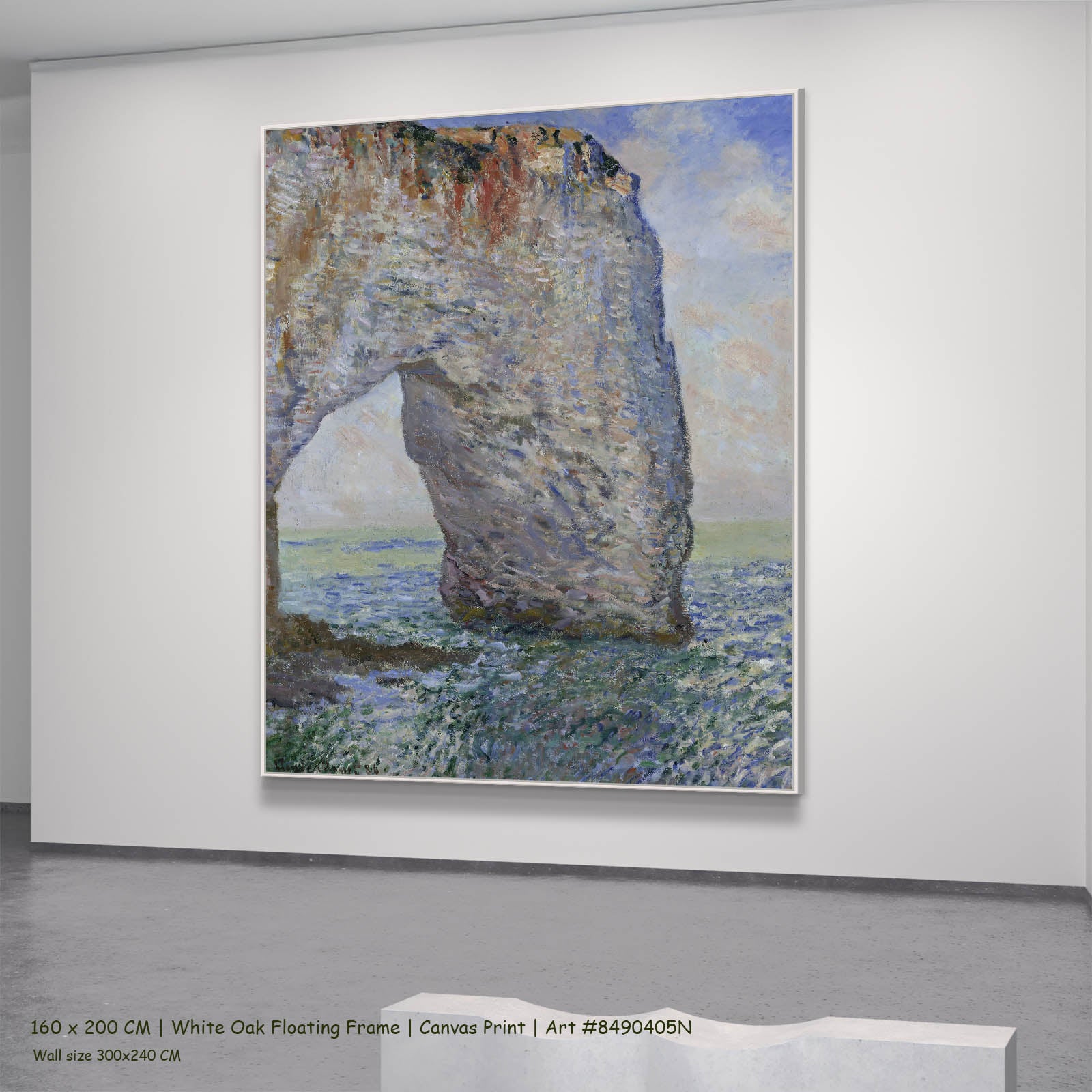 The Manneporte near Étretat Coastal canvas wall art in a white oak floating frame, 160 × 200 cm