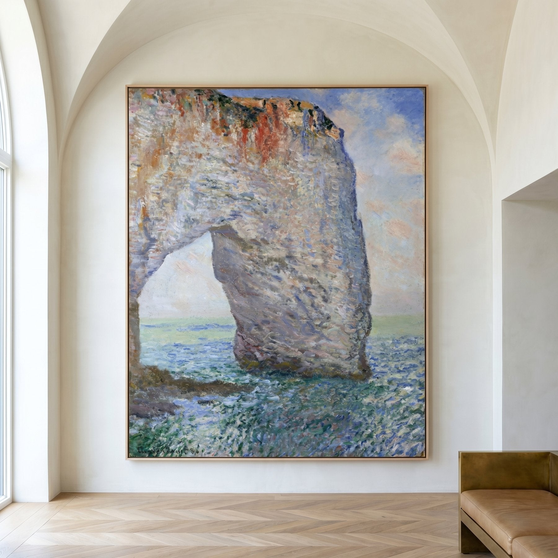 The Manneporte near Étretat Tall Coastal canvas wall art framed and hung on a wall by Claude Monet