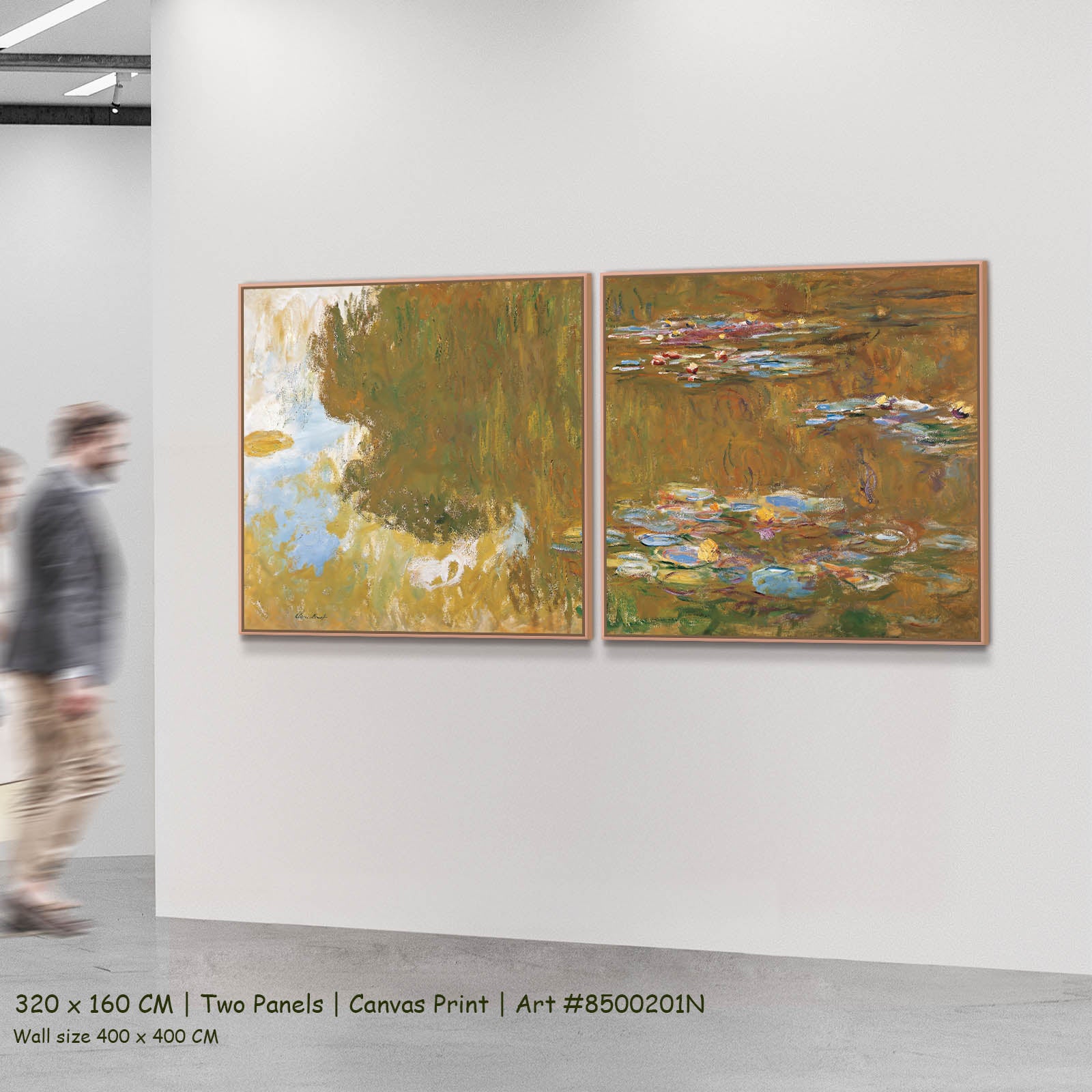 The Water Lily Pond Landscape two-panel canvas wall art set, 320 × 160 cm