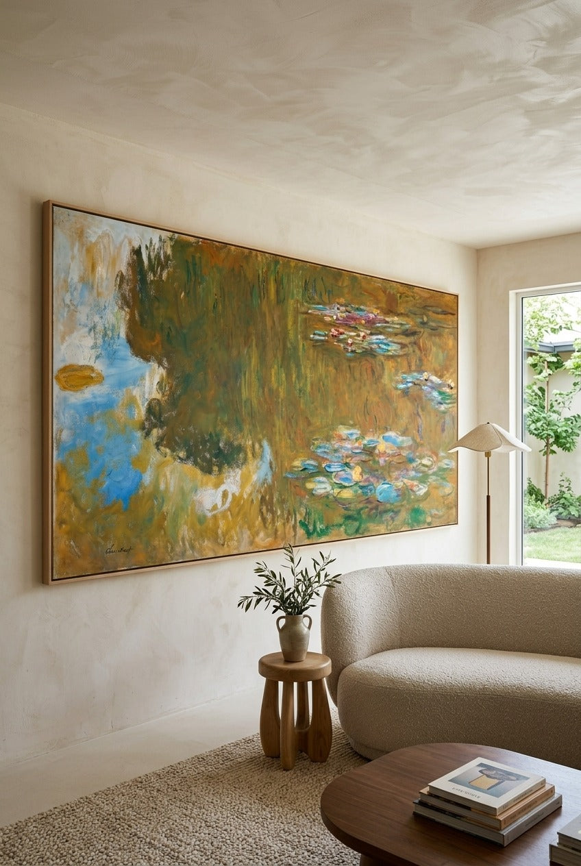 Claude Monet by Claude Monet — large yellow and olive Impressionist canvas art displayed on a wall