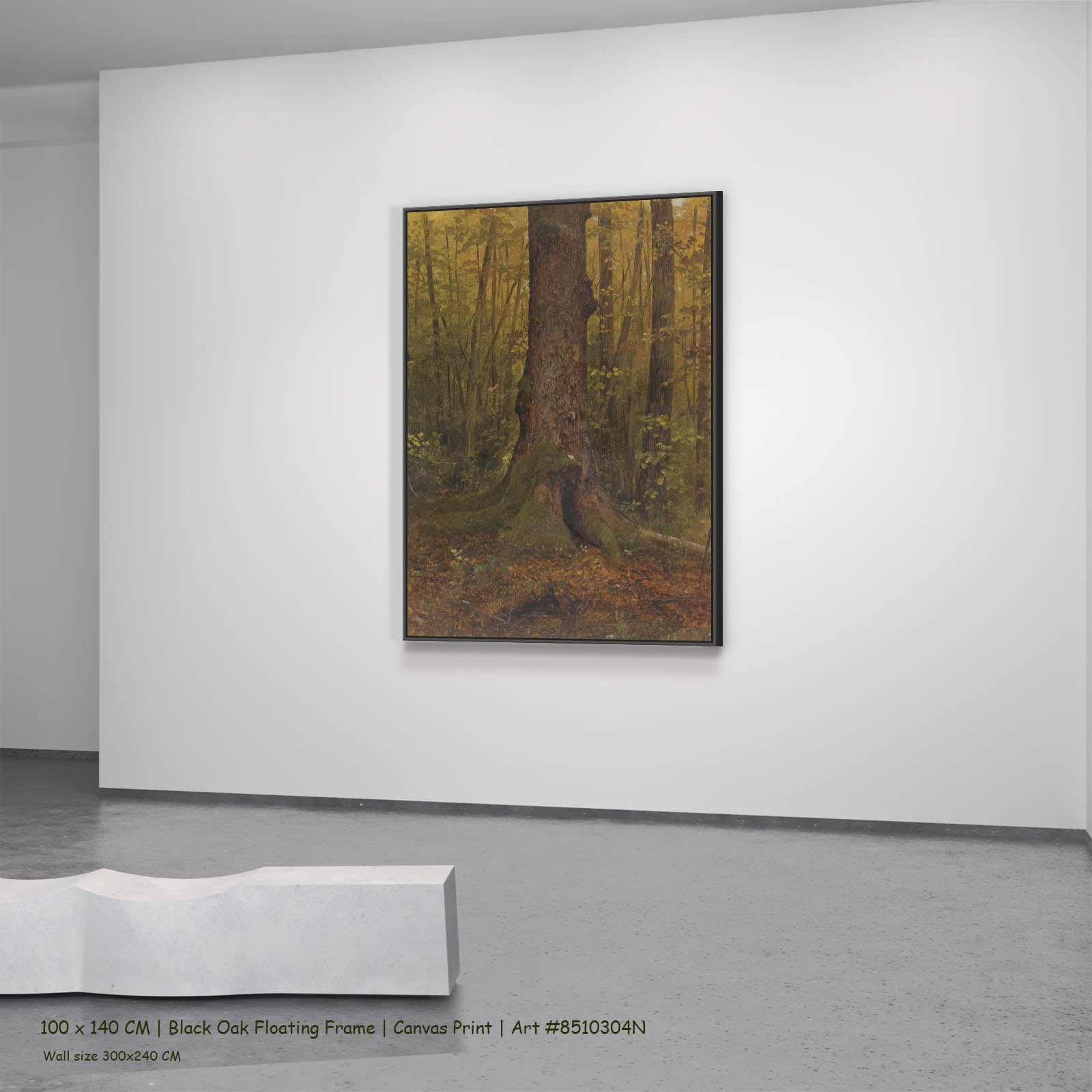 In the Woods, Maine Landscape canvas wall art in a black oak floating frame, 100 × 140 cm