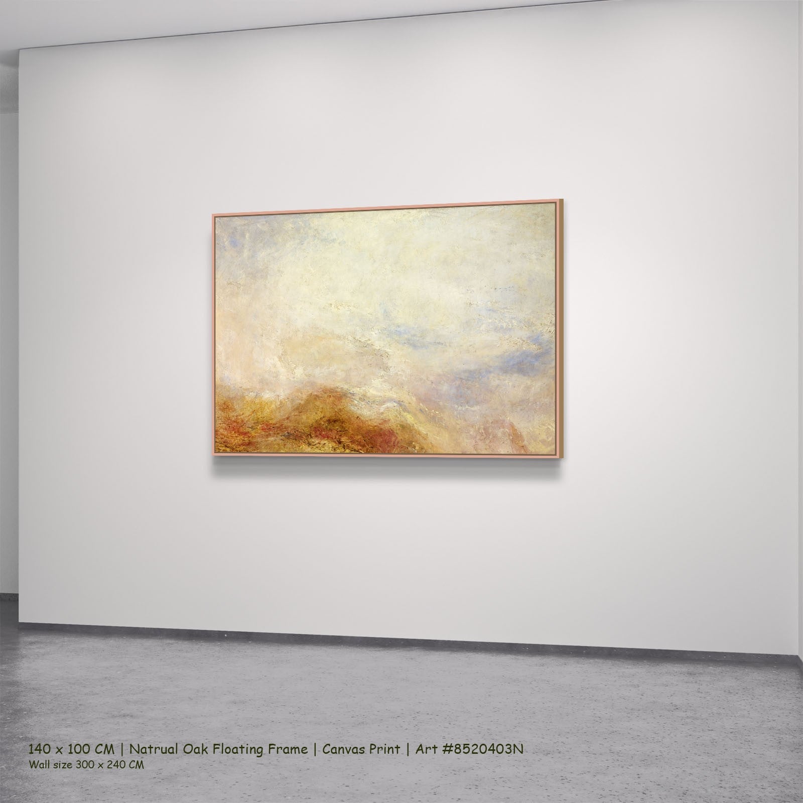 A Mountain Scene, Val d'Aosta Landscape canvas wall art in a natural oak floating frame, 140 × 100 cm