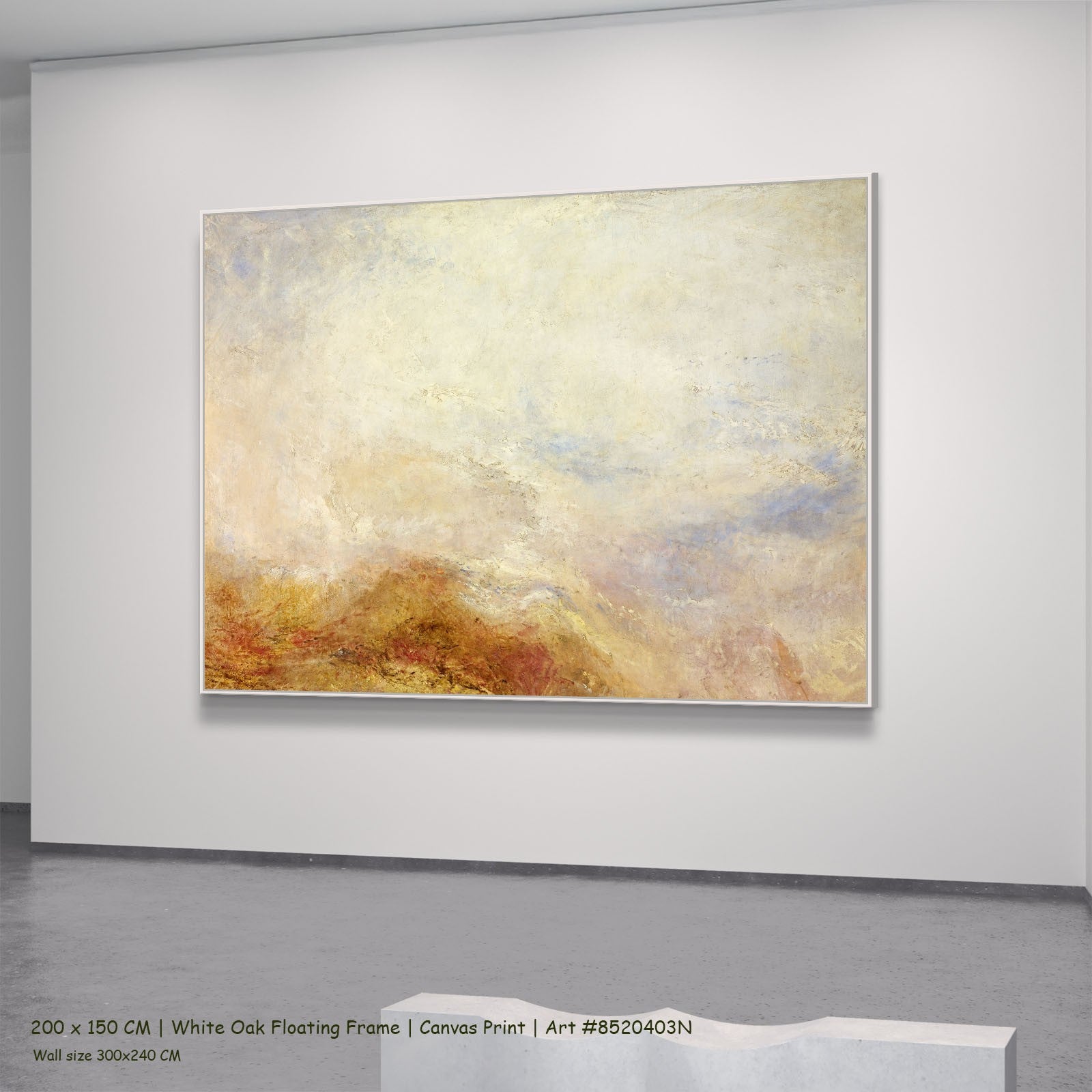 A Mountain Scene, Val d'Aosta Landscape canvas wall art in a white oak floating frame, 220 × 160 cm