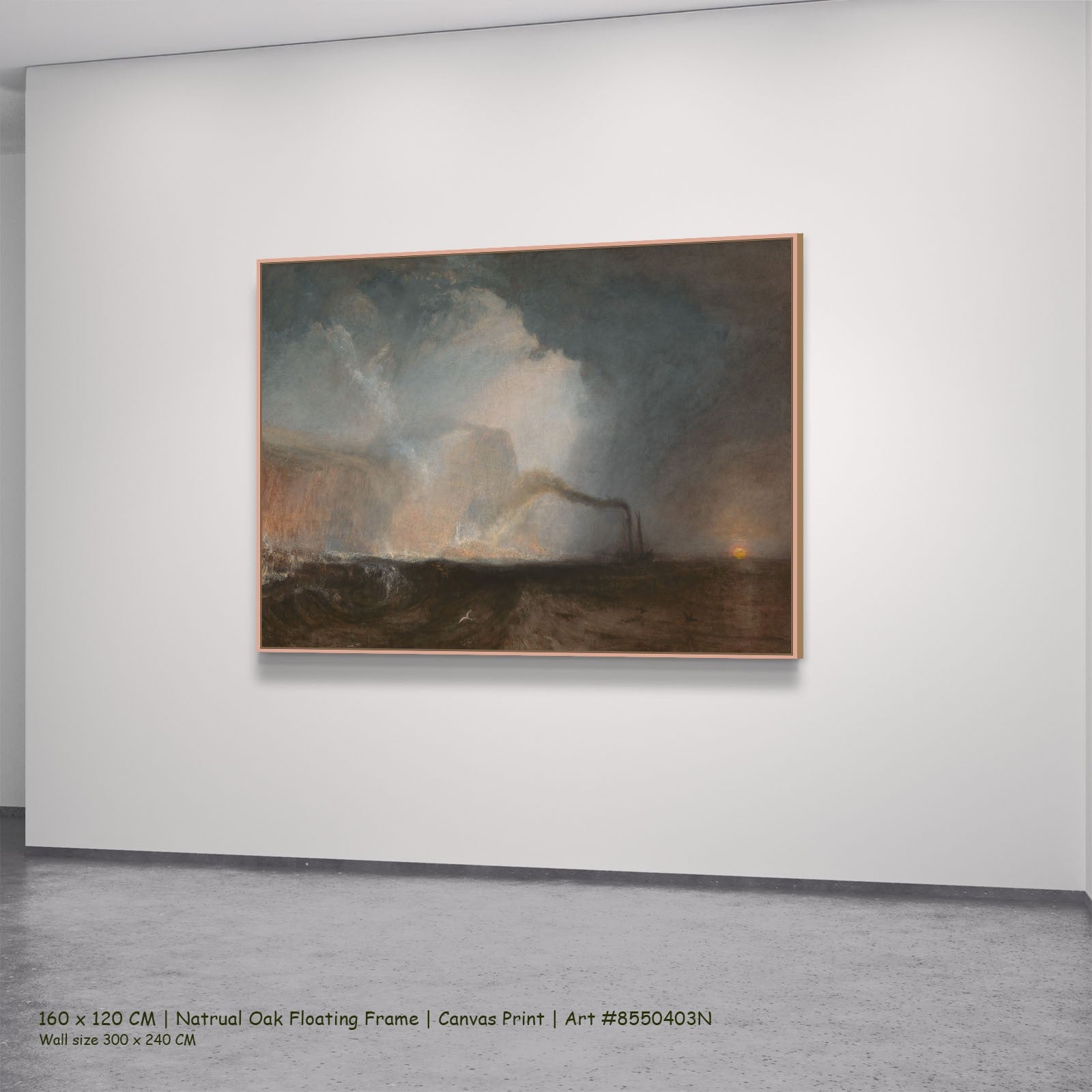 Staffa, Fingal's Cave Seascape canvas wall art in a natural oak floating frame, 200 × 150 cm