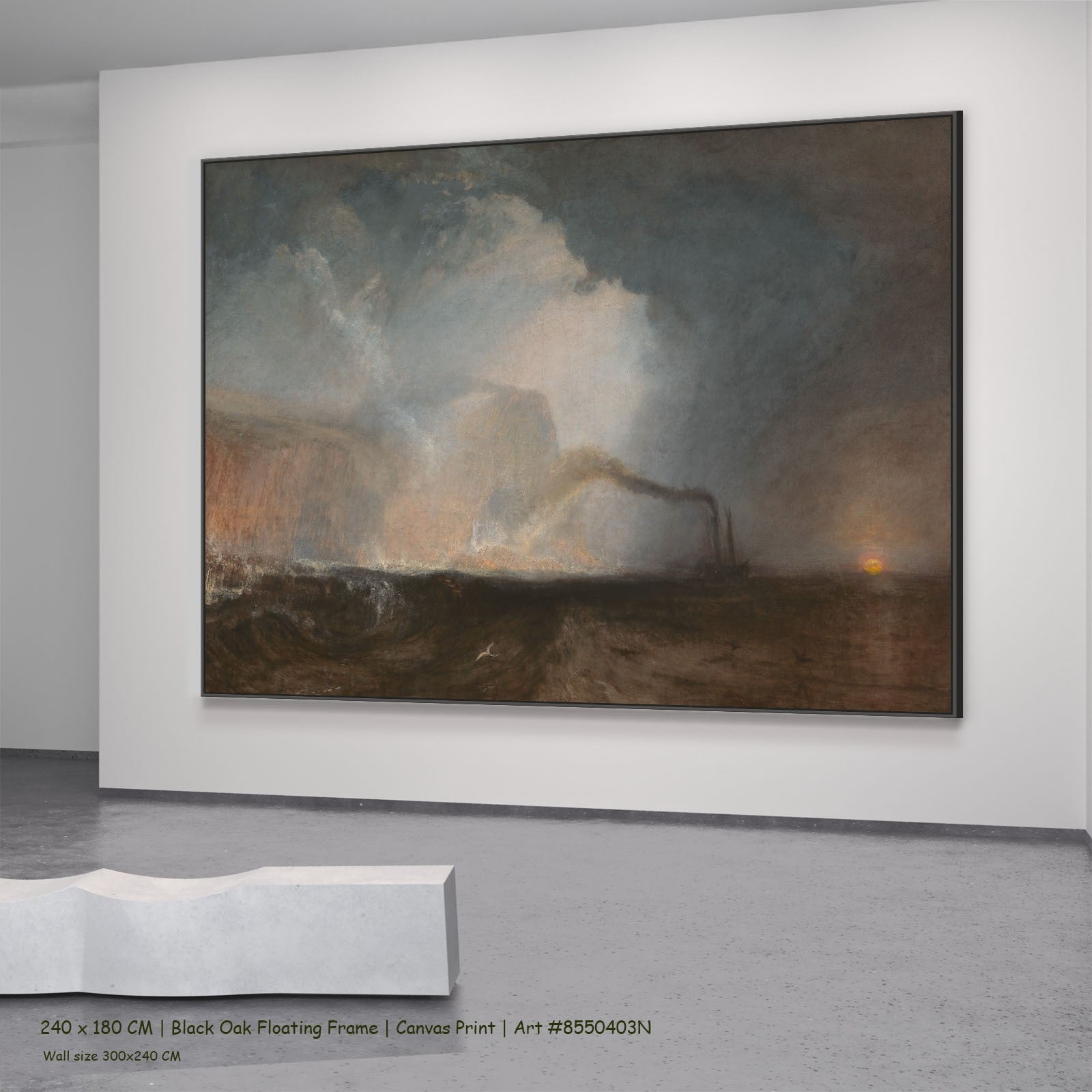Staffa, Fingal's Cave Seascape canvas wall art in a black oak floating frame, 140 × 100 cm