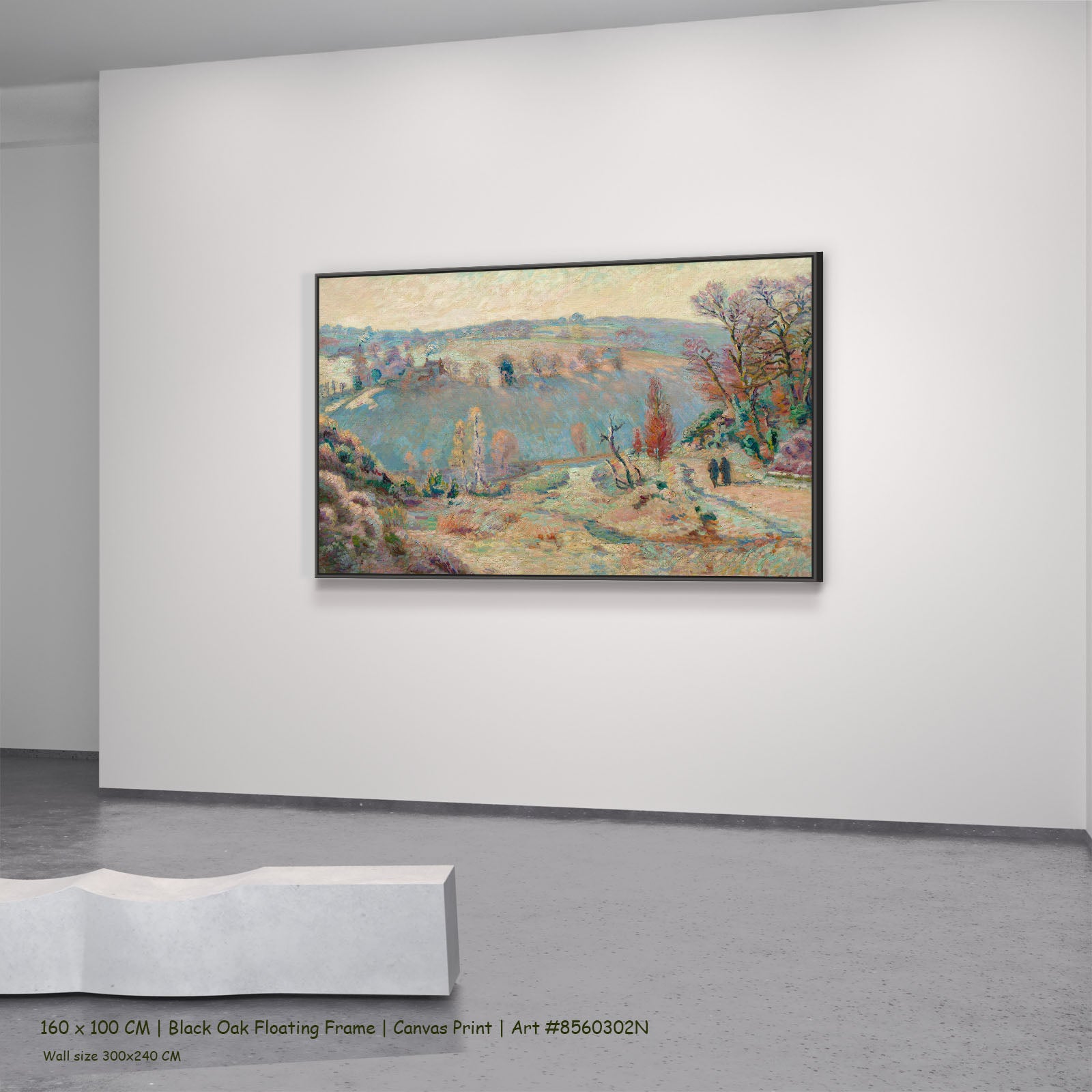 White Frost by Armand Guillaumin in a black oak floating frame, large yellow and blue Impressionist canvas