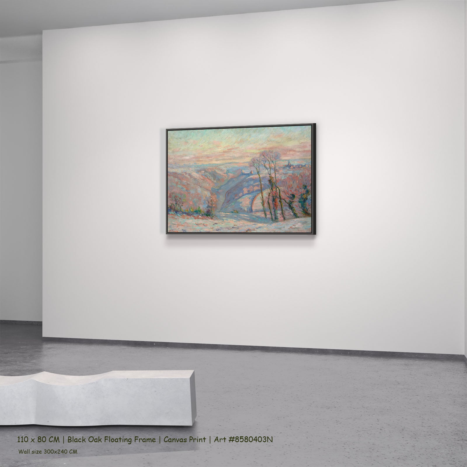 Gelée blanche au village de Crozant by Armand Guillaumin in a black oak floating frame, large pink and blue Impressionist can