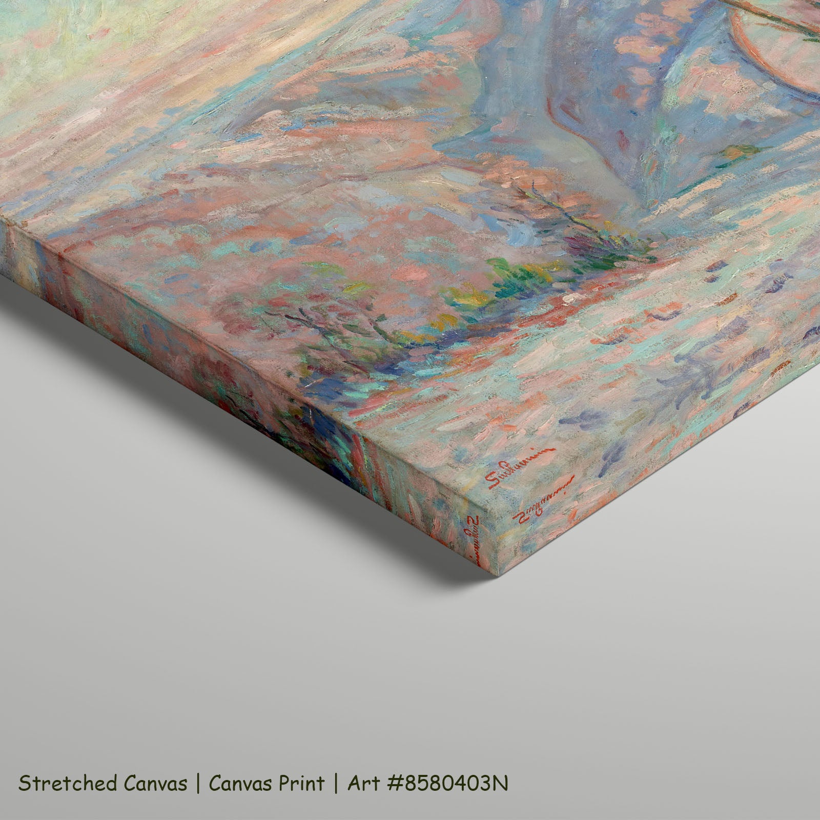 Gelée blanche au village de Crozant by Armand Guillaumin as a large stretched pink and blue Impressionist canvas print