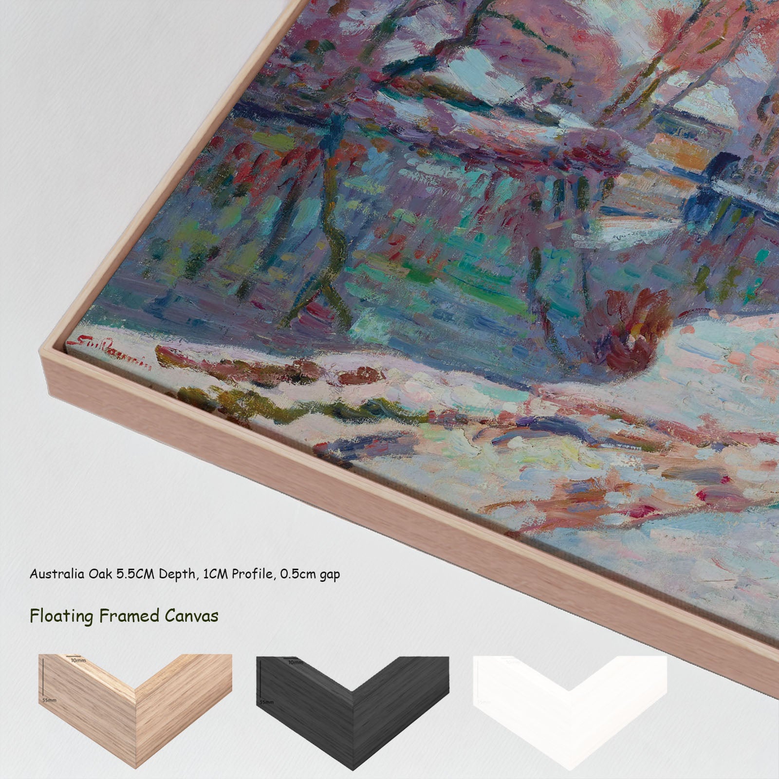 La Vallée de la Sédelle sous by Armand Guillaumin in a floating frame, large blue and pink Impressionist canvas print