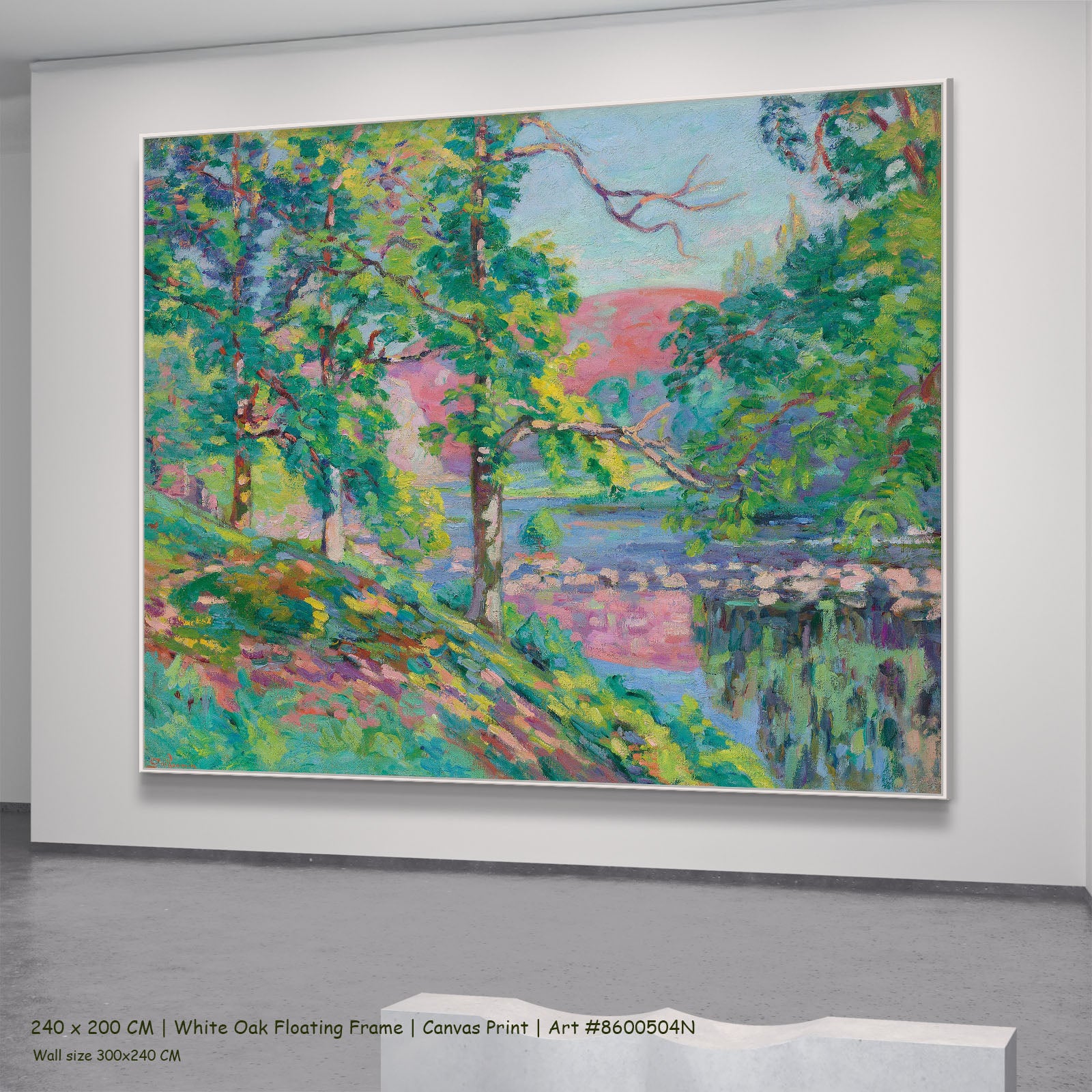 Les Bords de la Creuse by Armand Guillaumin in a white oak floating frame, large green and pink Impressionist canvas