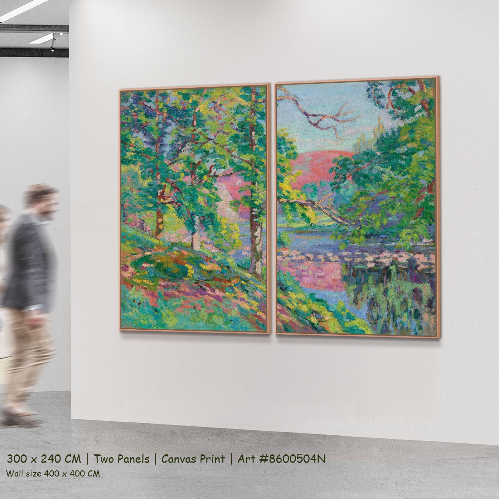 Les Bords de la Creuse by Armand Guillaumin as a large two-panel green and pink Impressionist canvas set
