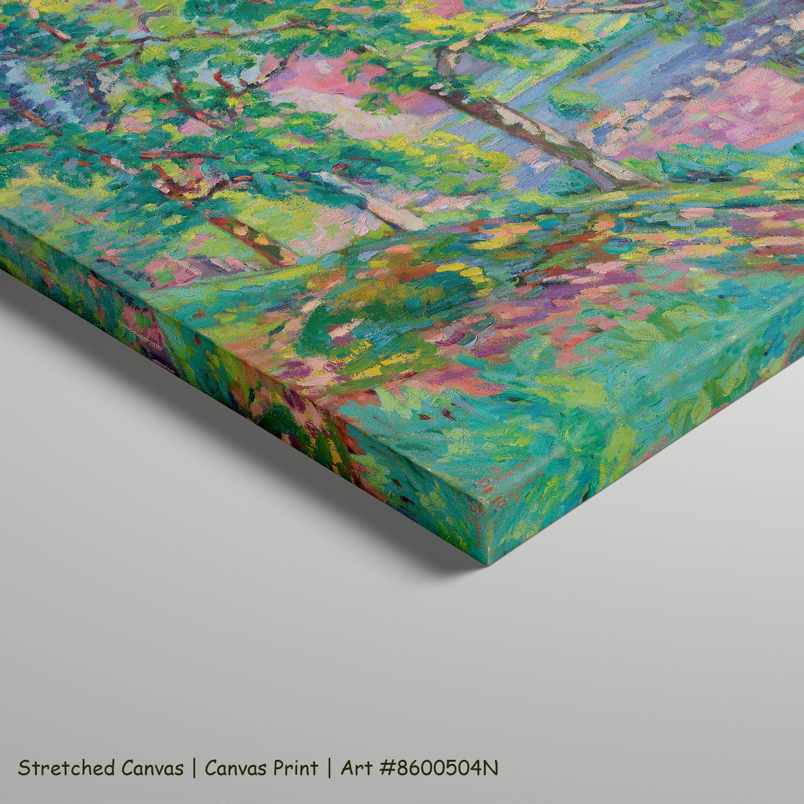 Les Bords de la Creuse by Armand Guillaumin as a large stretched green and pink Impressionist canvas print