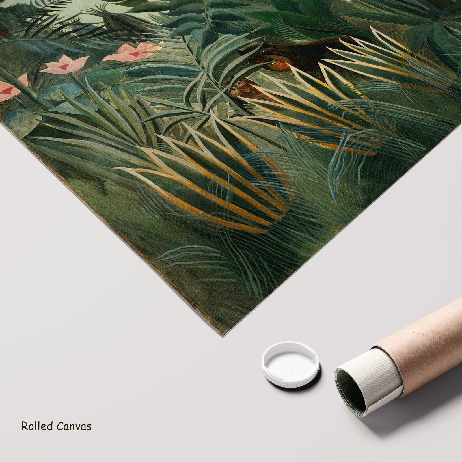 The Equatorial Jungle by Henri Rousseau as a large rolled green and olive Jungle canvas print