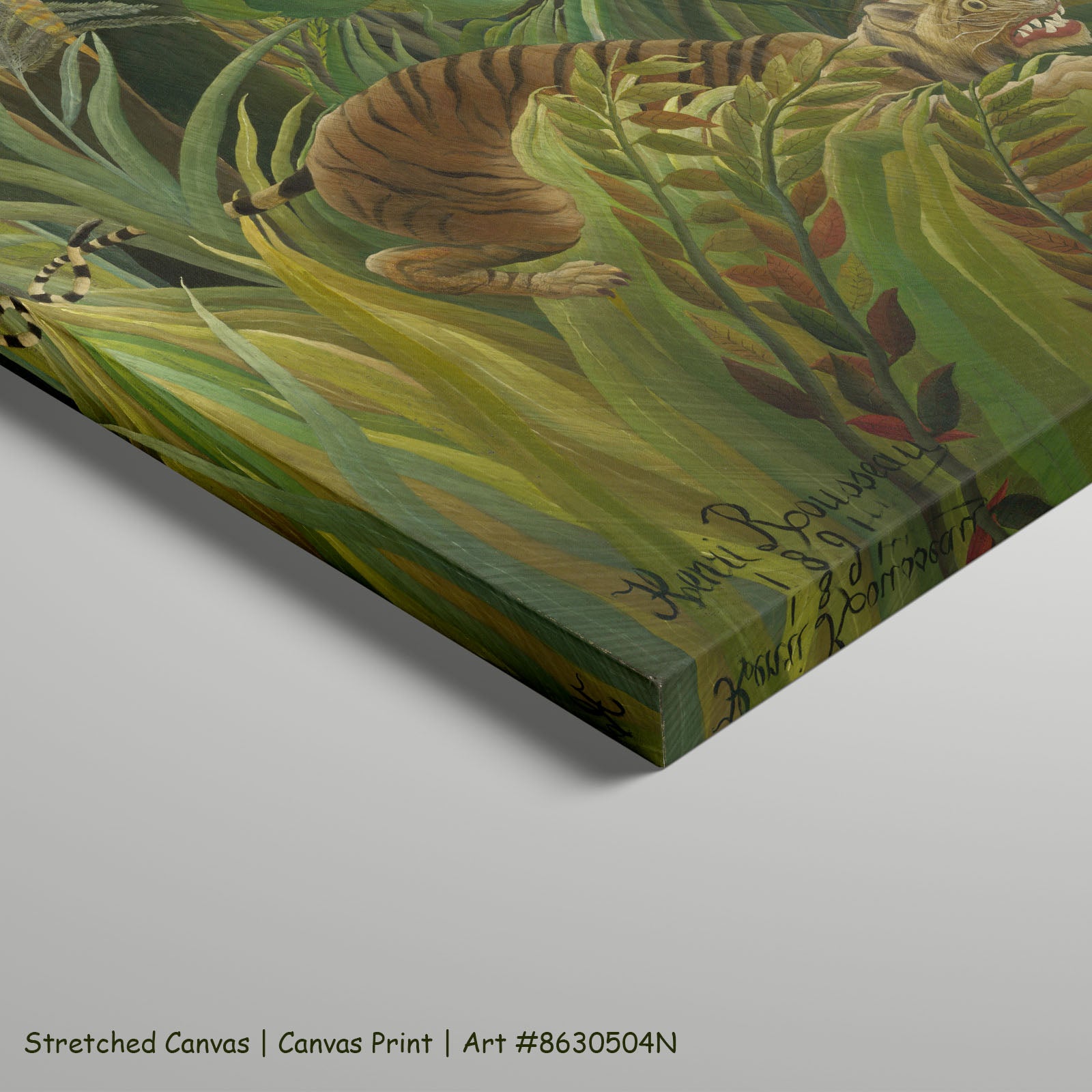Tiger in a Tropical Storm by Henri Rousseau as a large stretched green and olive Jungle canvas print